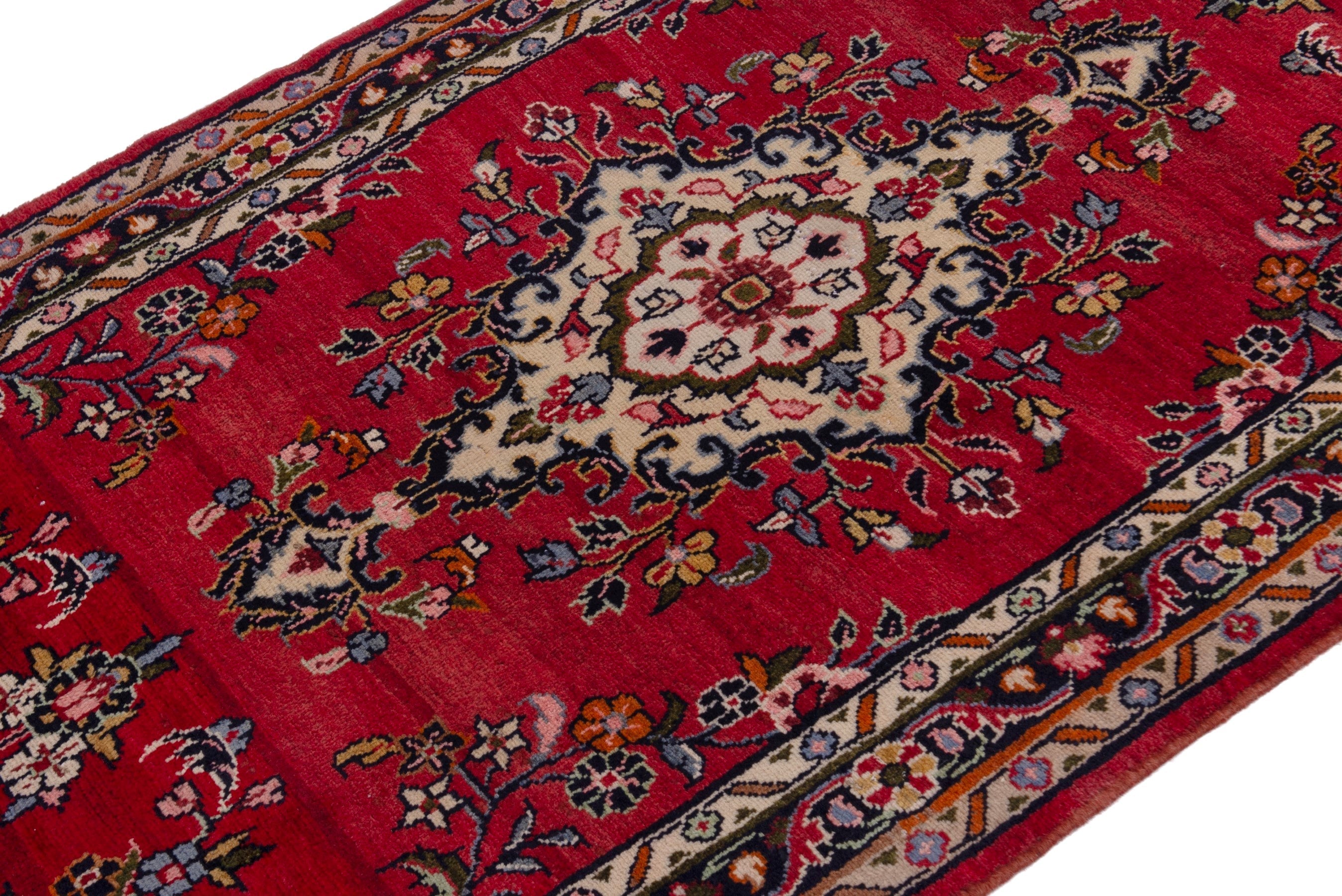 Persian Hamedan runner rug in deep red and ivory, view 6 of 18