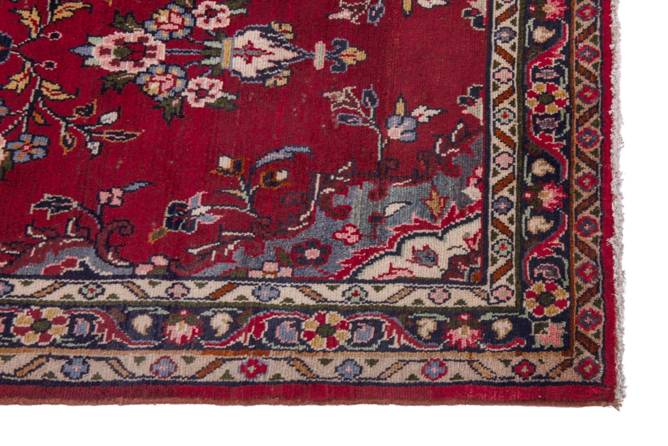 Persian Hamedan runner rug in deep red and ivory, view 5 of 18