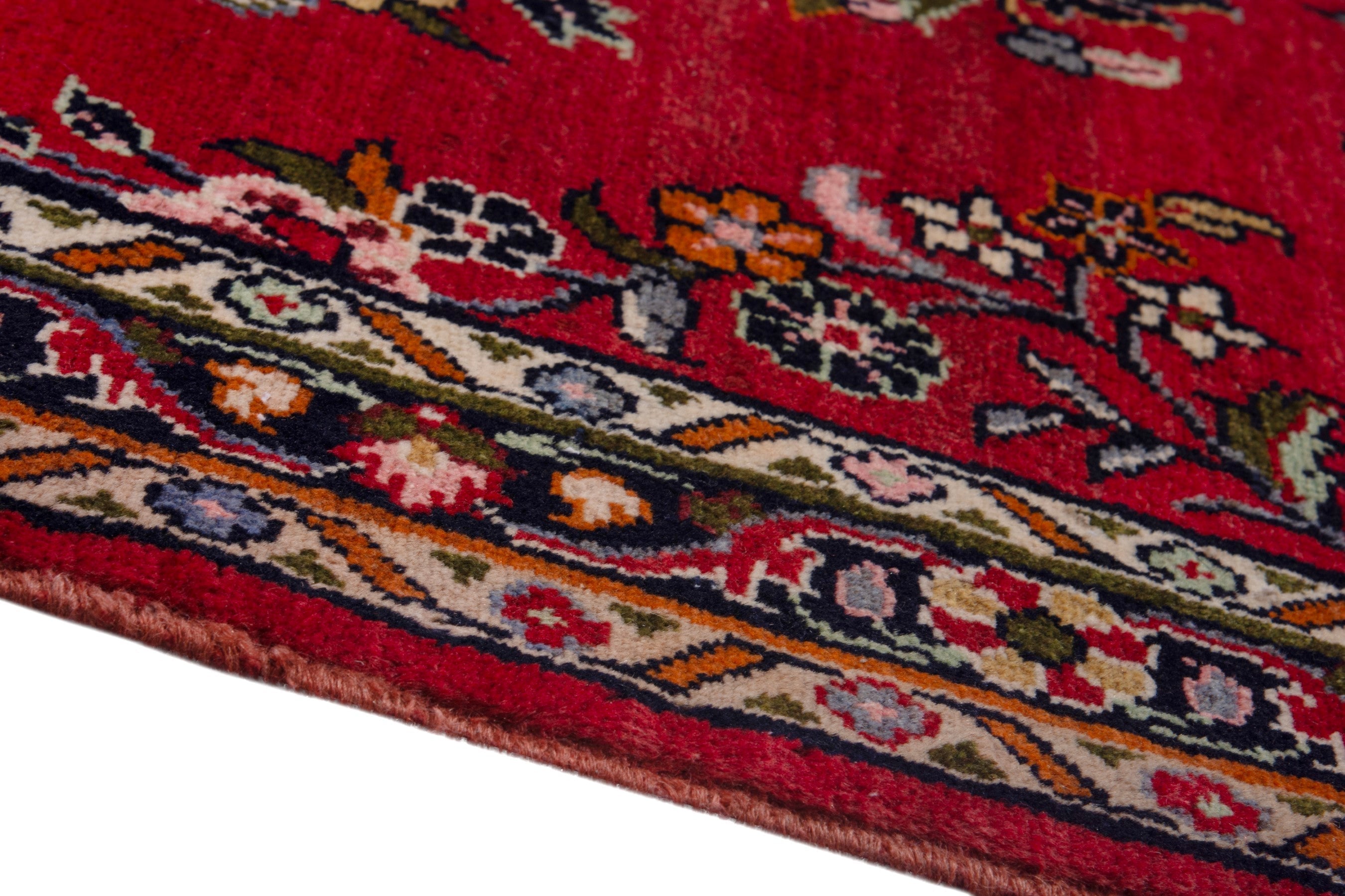 Persian Hamedan runner rug in deep red and ivory, view 8 of 18