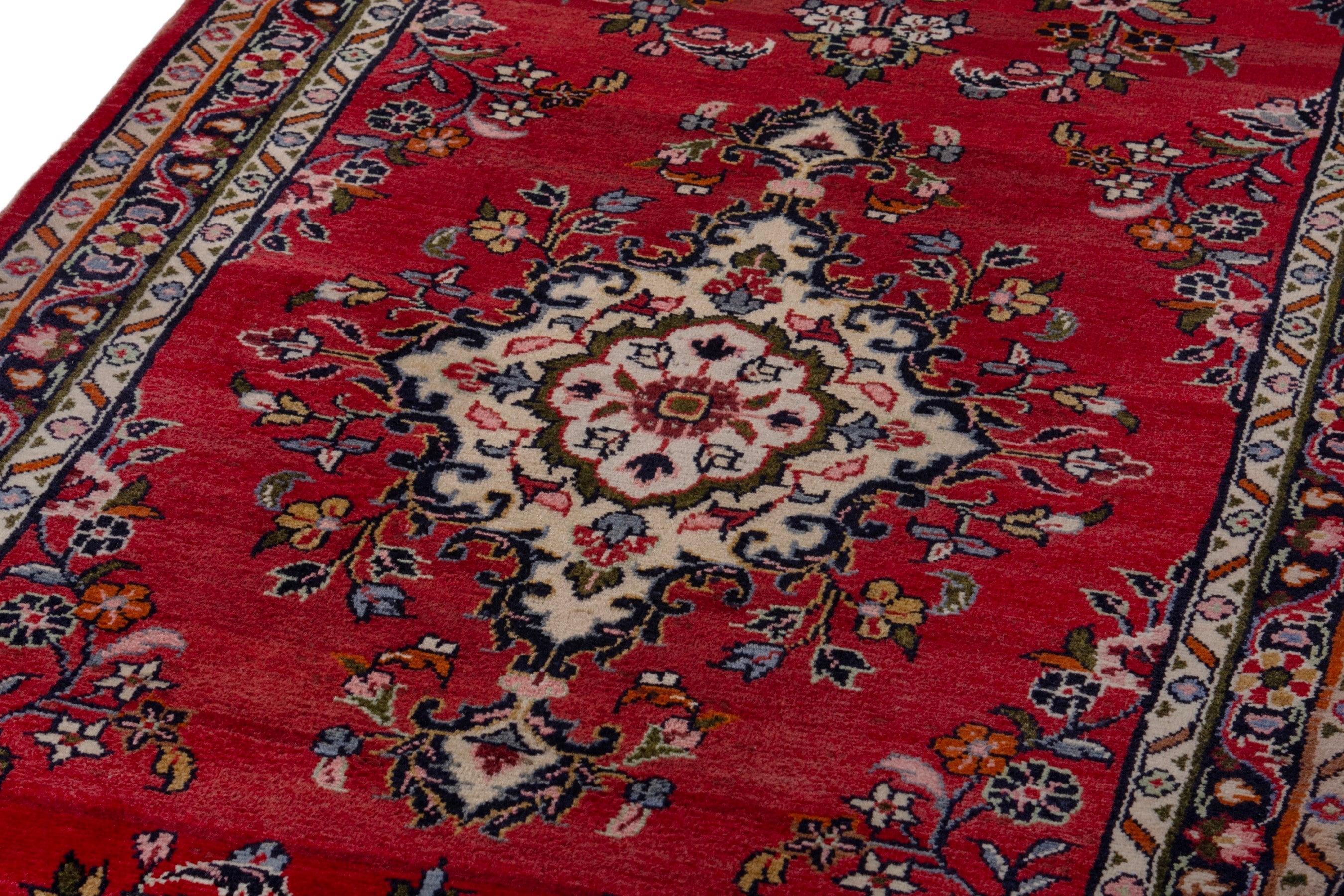 Persian Hamedan runner rug in deep red and ivory, view 9 of 18