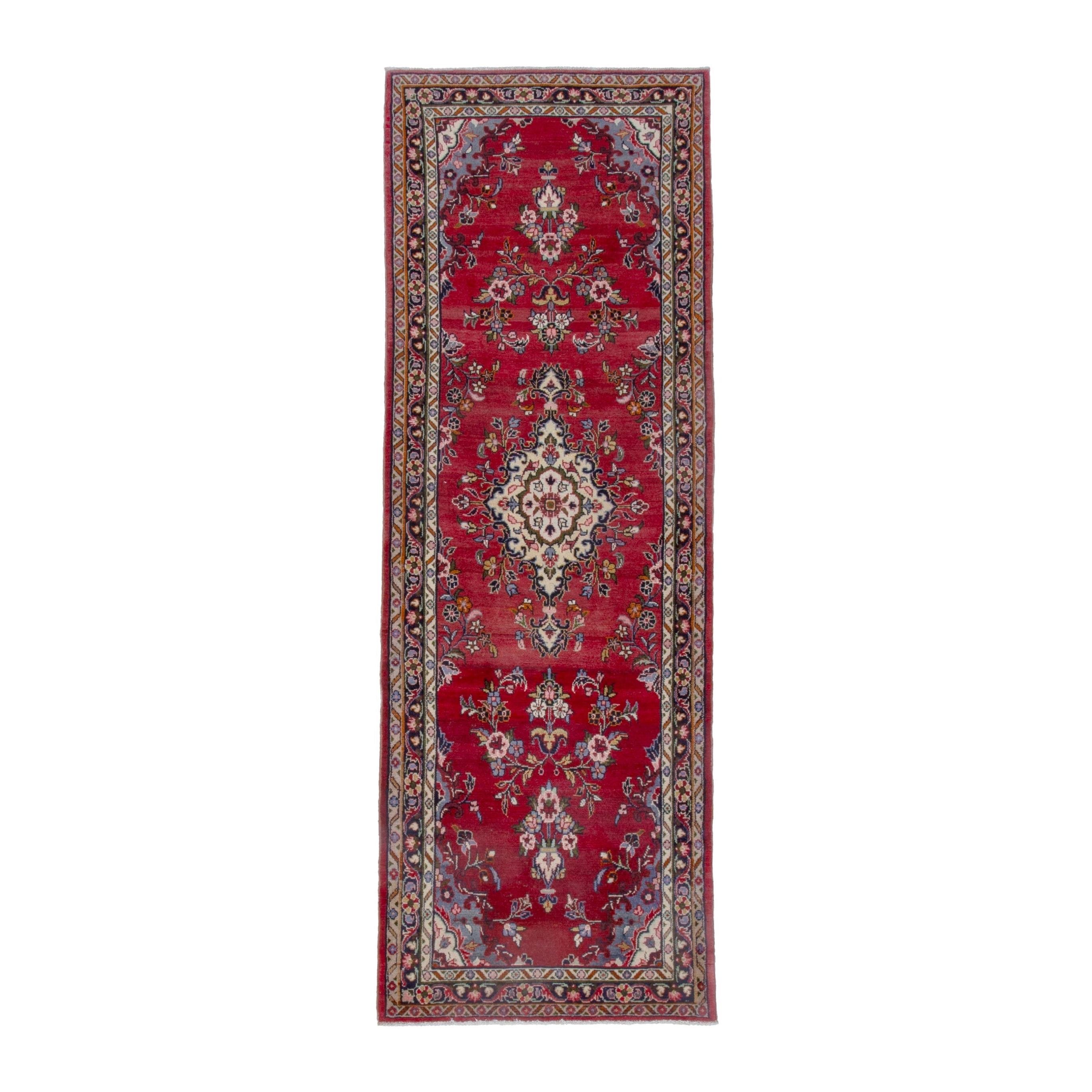 Persian Hamedan runner rug in deep red and ivory, 3'1" x 9'8"