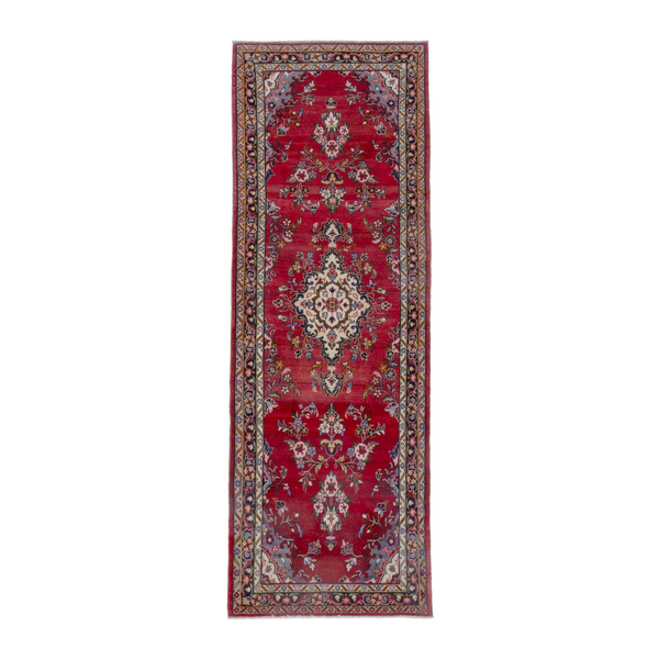 Persian Hamedan runner rug in deep red and ivory, 3'1" x 9'8"