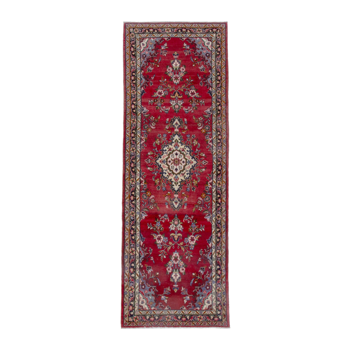 Persian Hamedan runner rug in deep red and ivory, 3'1" x 9'8"