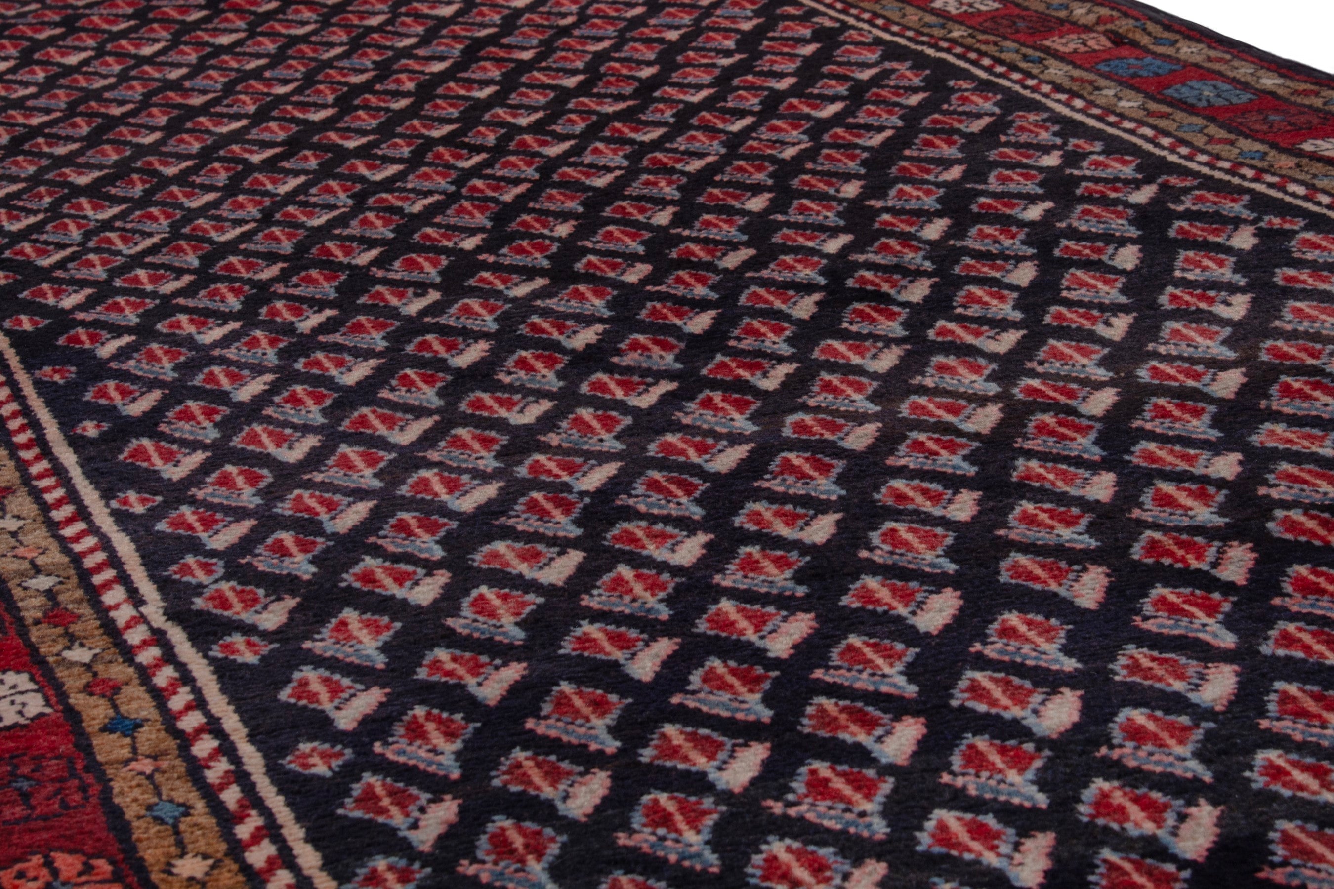 Persian Hamedan runner rug in navy and burgundy, view 10 of 18