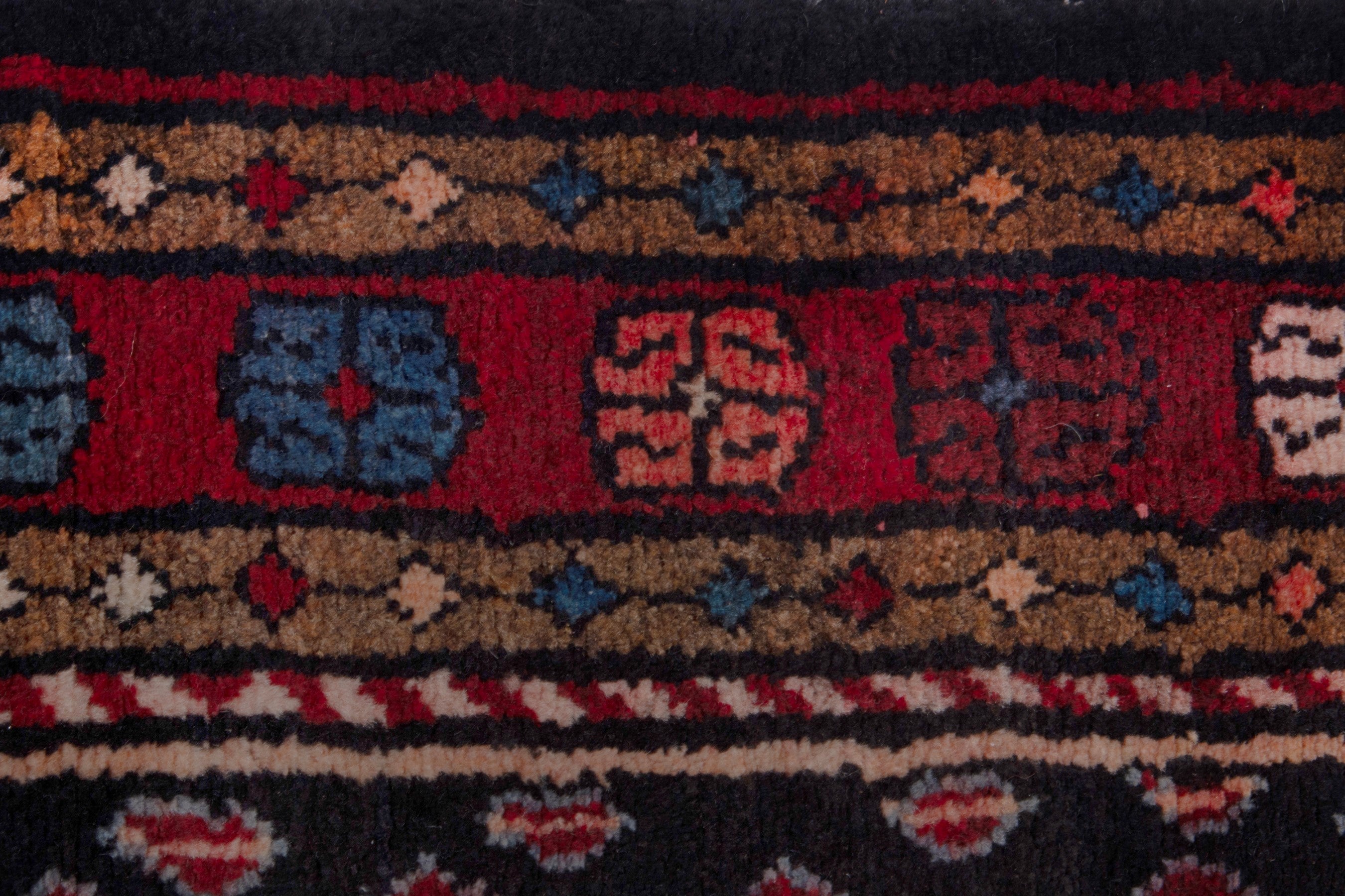 Persian Hamedan runner rug in navy and burgundy, view 11 of 18