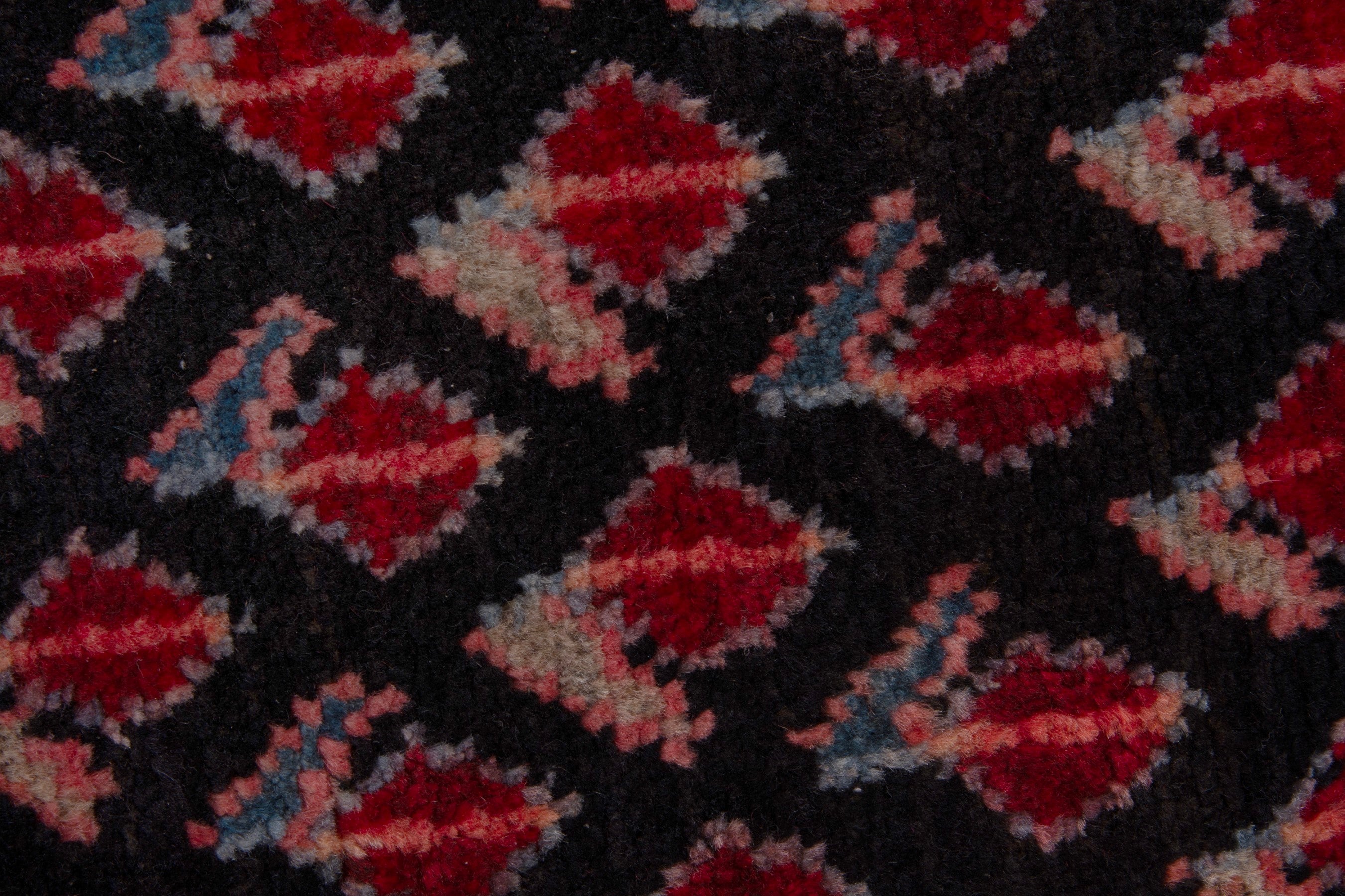Persian Hamedan runner rug in navy and burgundy, view 13 of 18