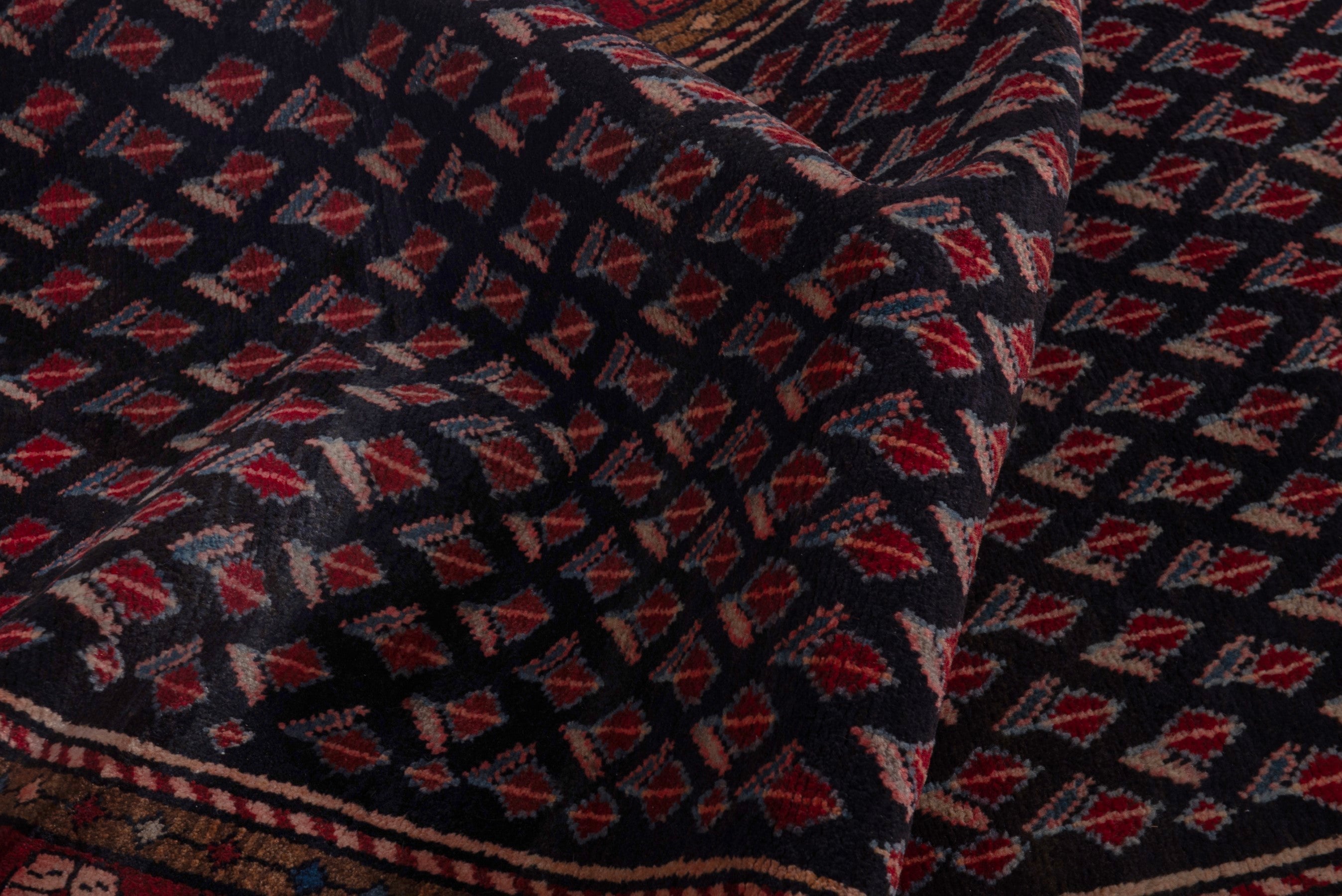 Persian Hamedan runner rug in navy and burgundy, view 15 of 18