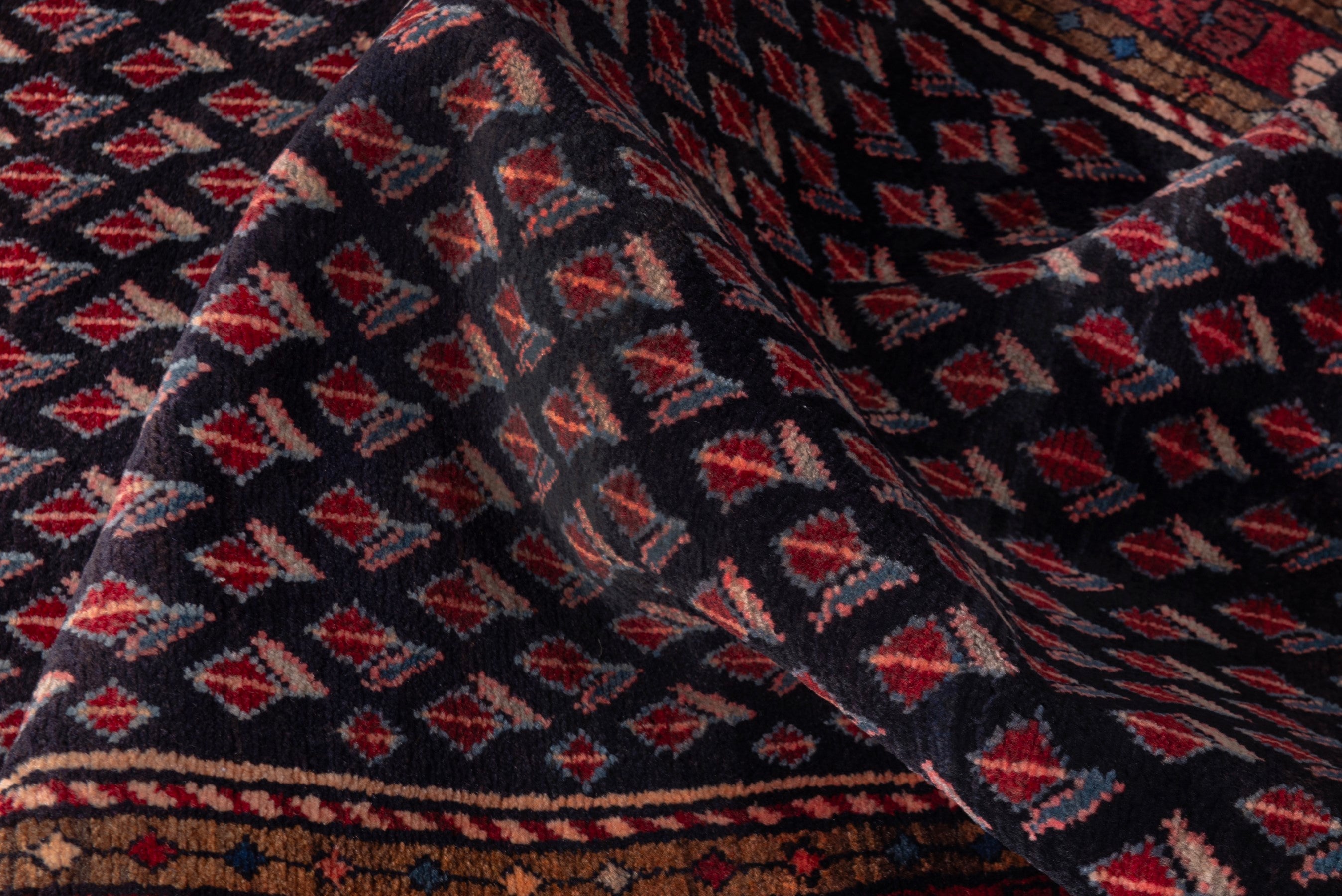 Persian Hamedan runner rug in navy and burgundy, view 16 of 18