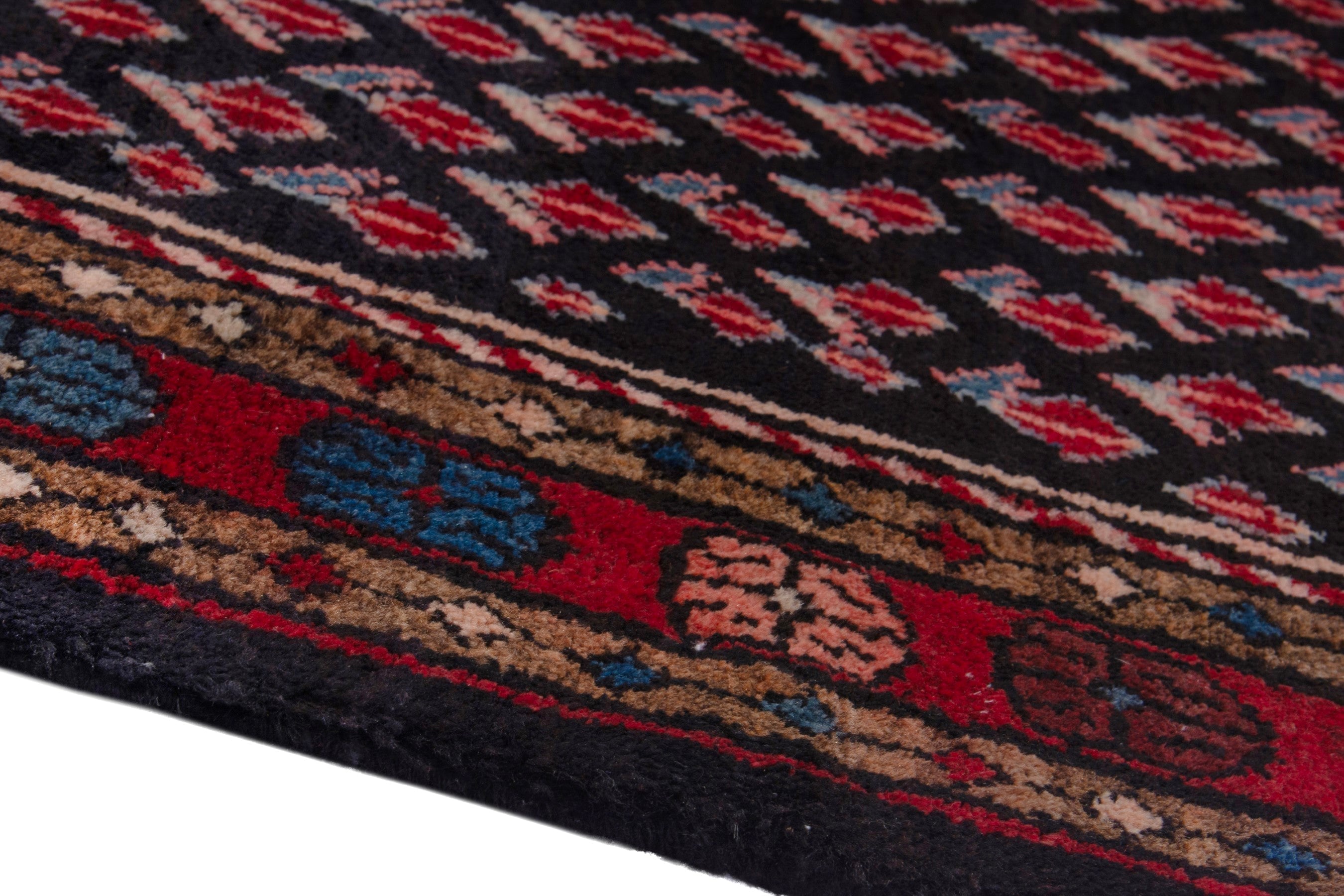 Persian Hamedan runner rug in navy and burgundy, view 8 of 18