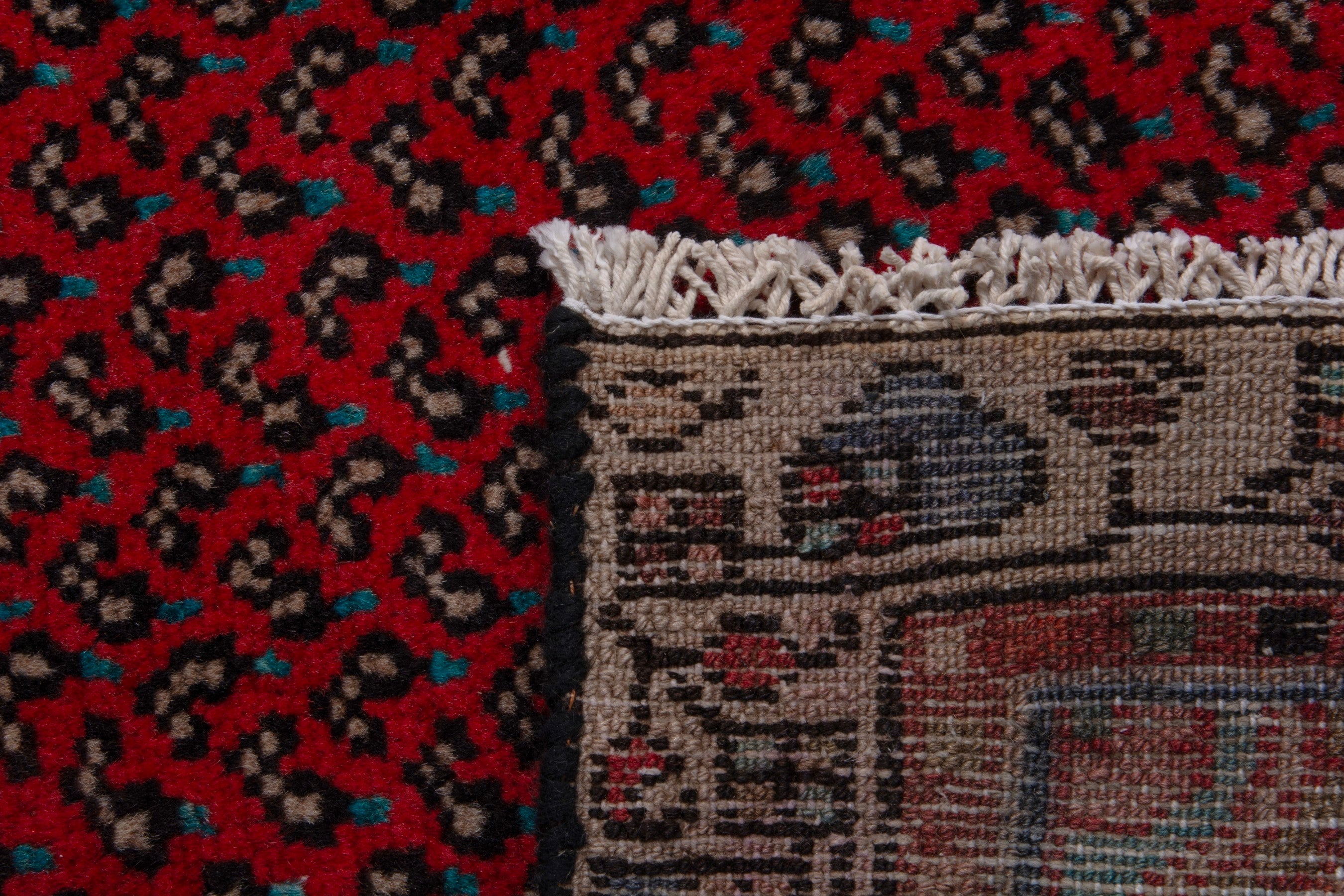Persian Botteh runner rug in deep red and charcoal, view 17 of 17
