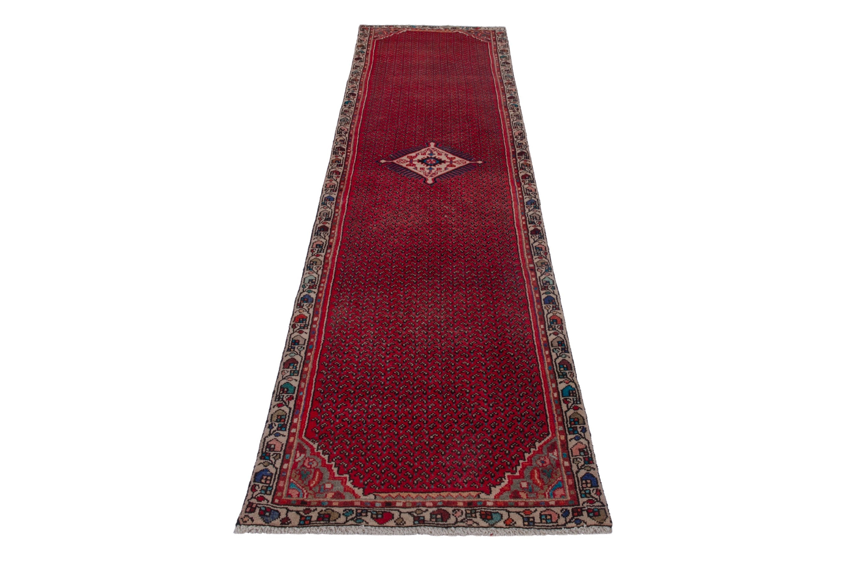 Persian Botteh runner rug in deep red and charcoal, view 2 of 17
