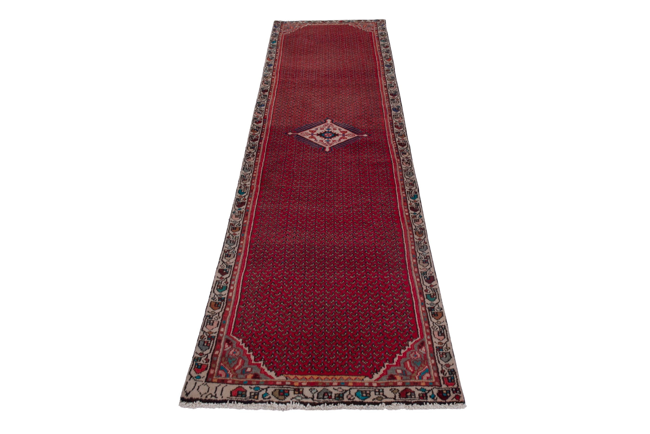 Persian Botteh runner rug in deep red and charcoal, view 3 of 17