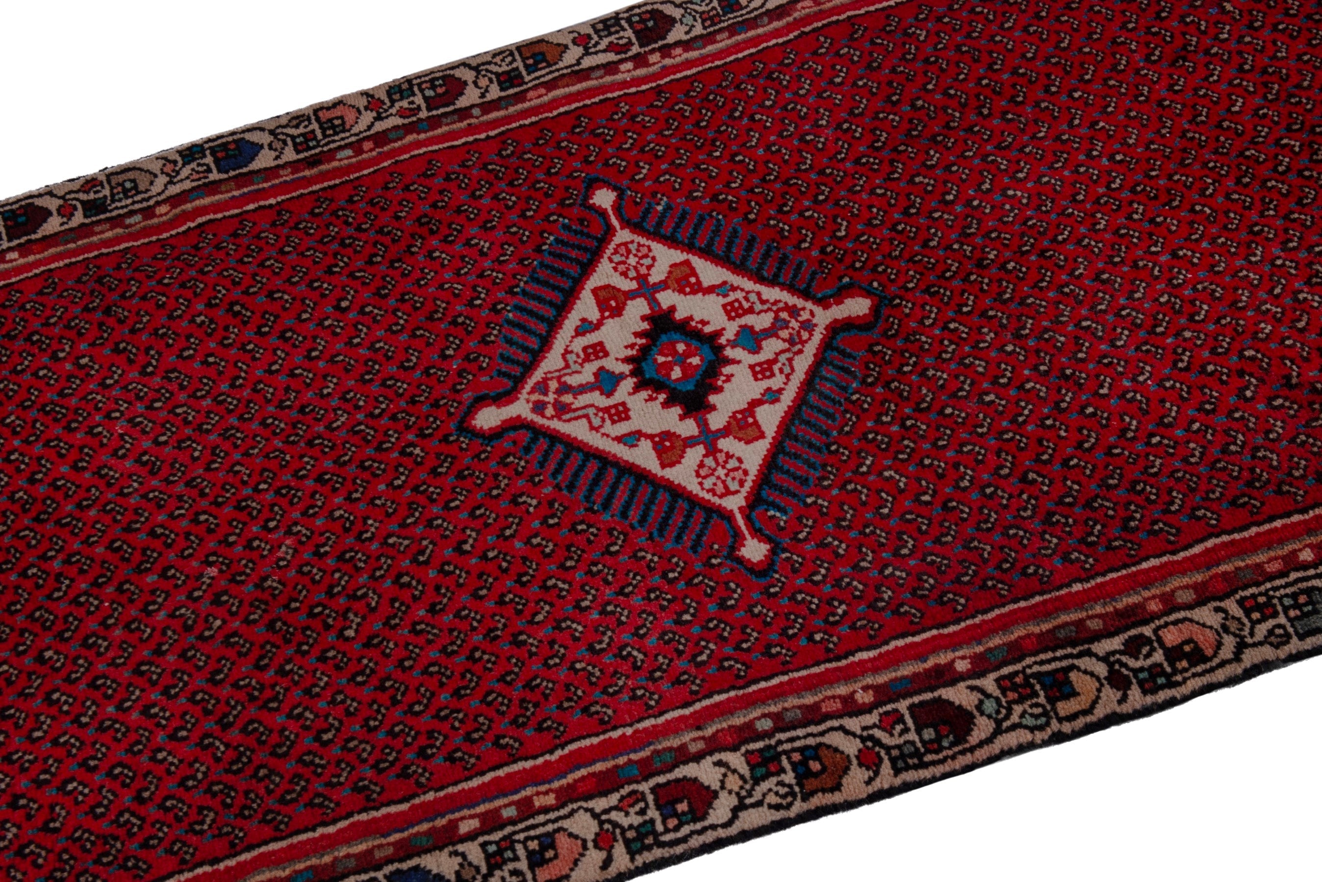 Persian Botteh runner rug in deep red and charcoal, view 6 of 17