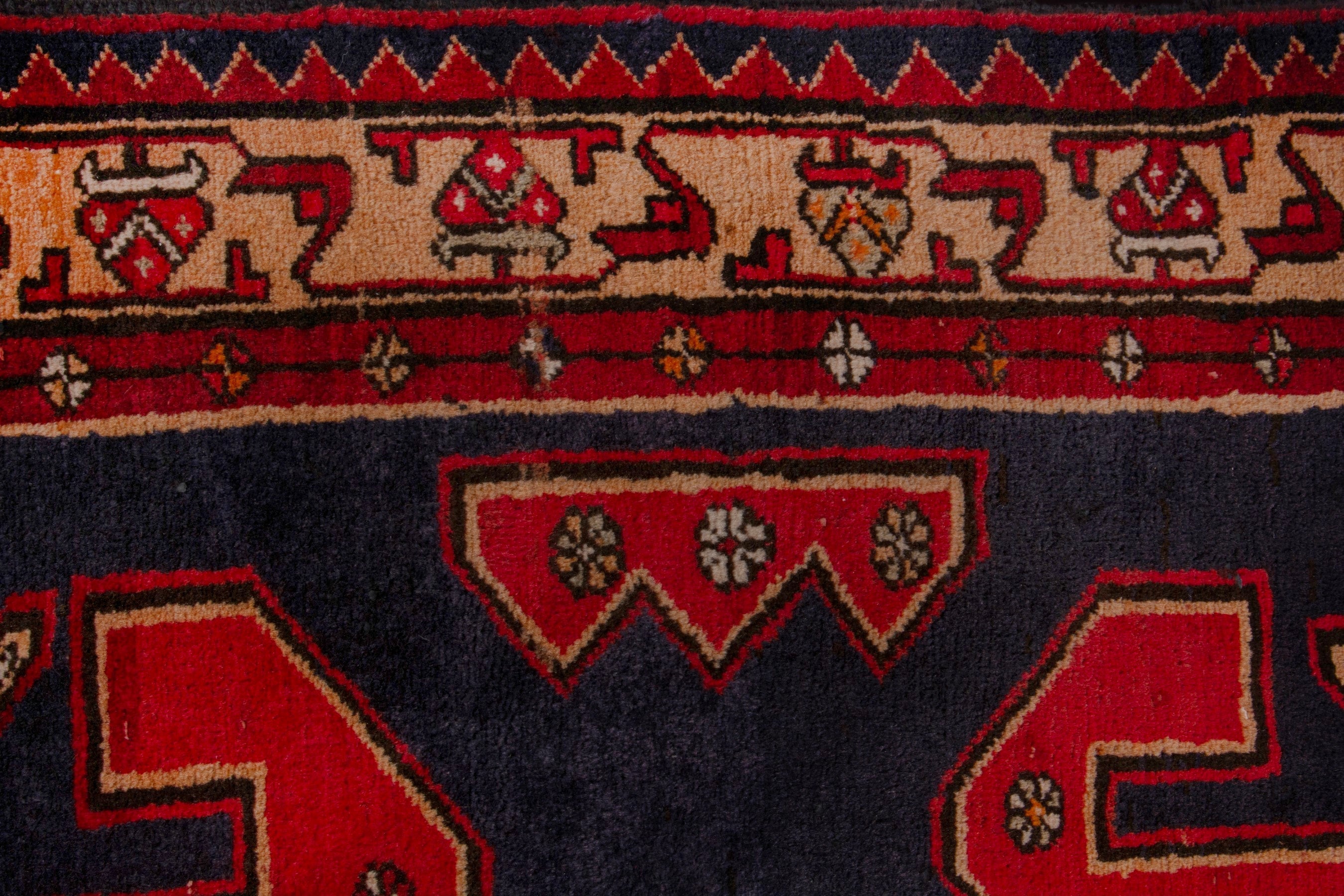 Persian Azerbaijan runner rug in navy and deep red, view 11 of 17