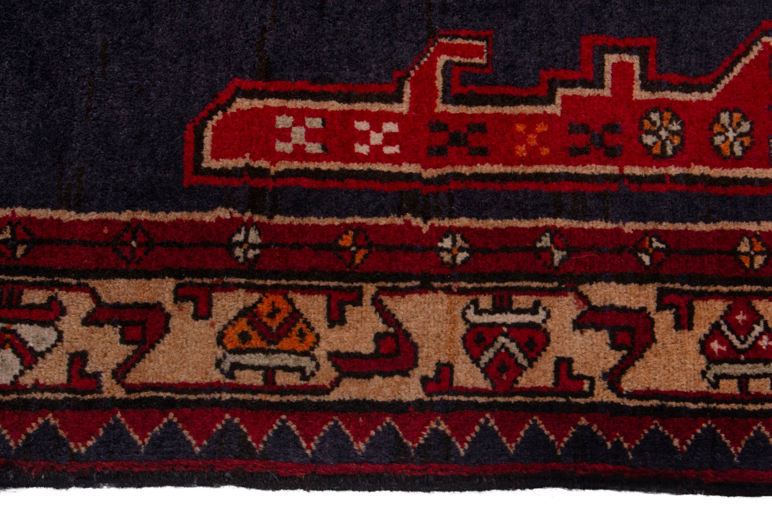 Persian Azerbaijan runner rug in navy and deep red, view 13 of 17