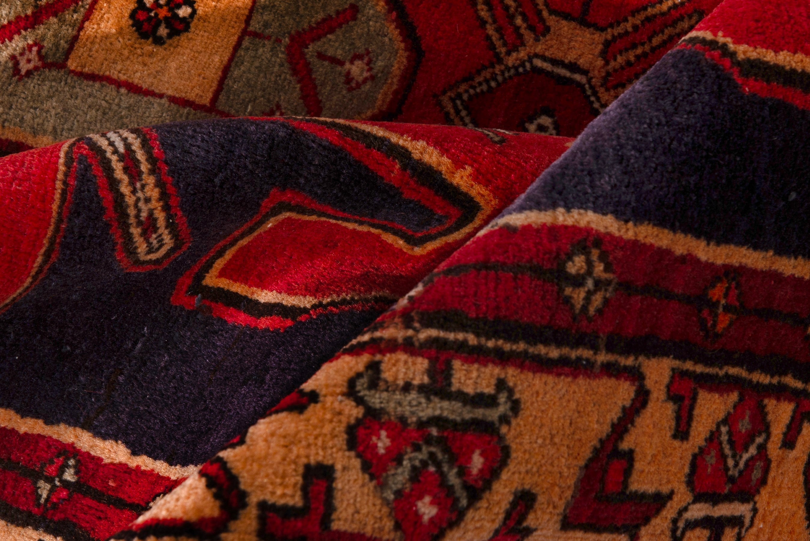 Persian Azerbaijan runner rug in navy and deep red, view 16 of 17