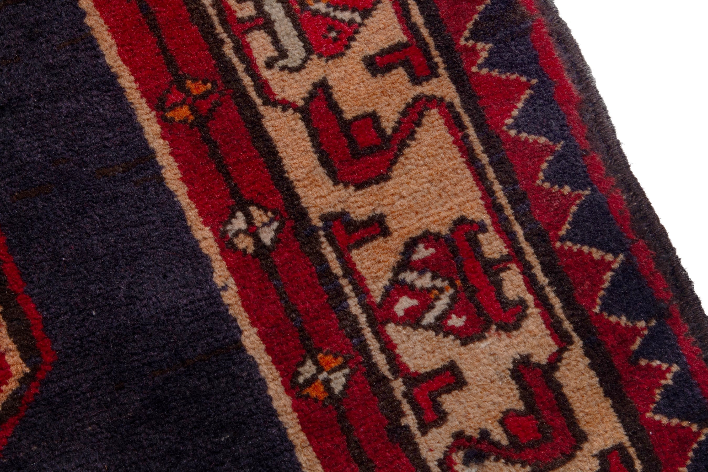 Persian Azerbaijan runner rug in navy and deep red, view 7 of 17