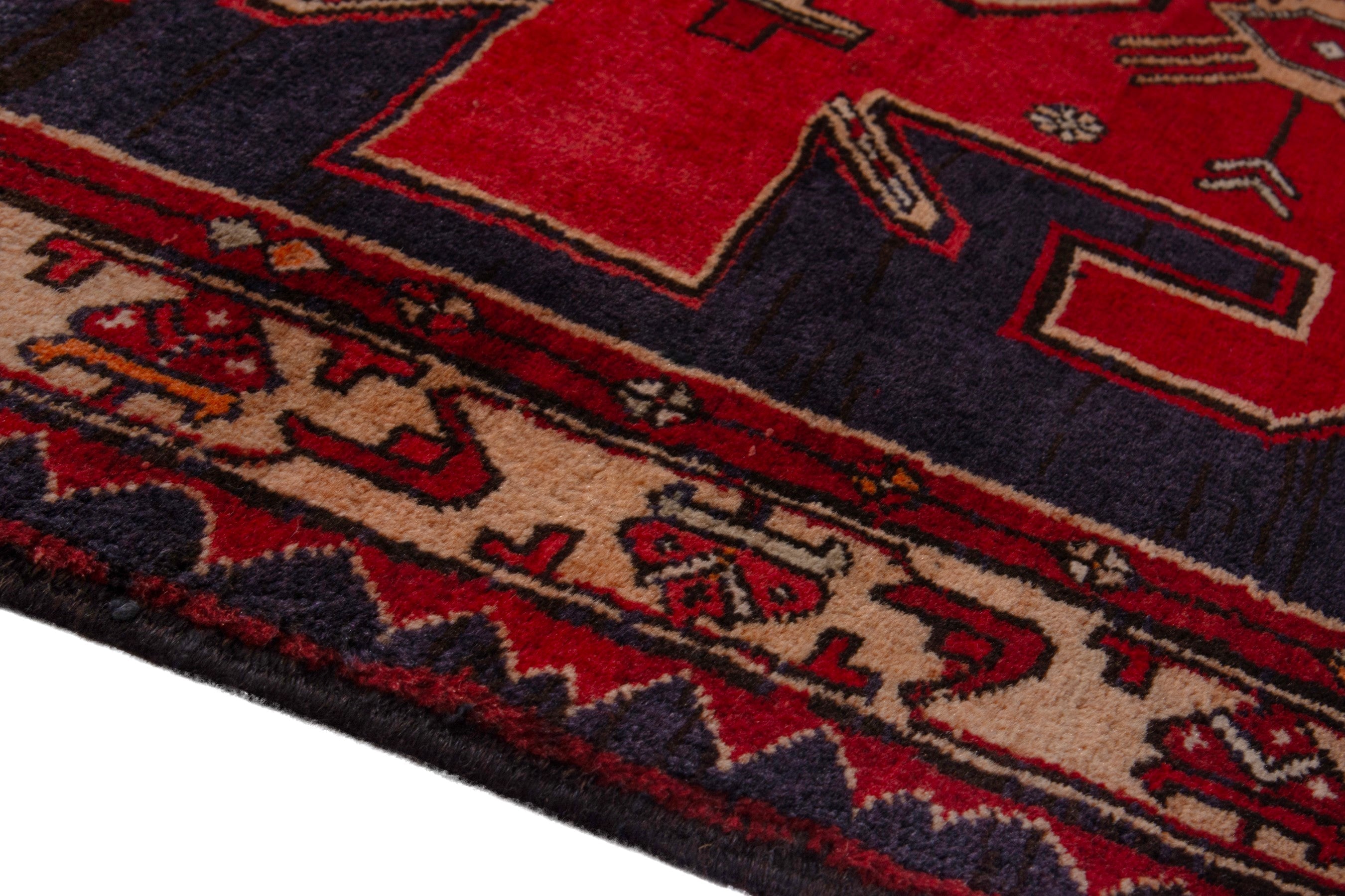 Persian Azerbaijan runner rug in navy and deep red, view 8 of 17