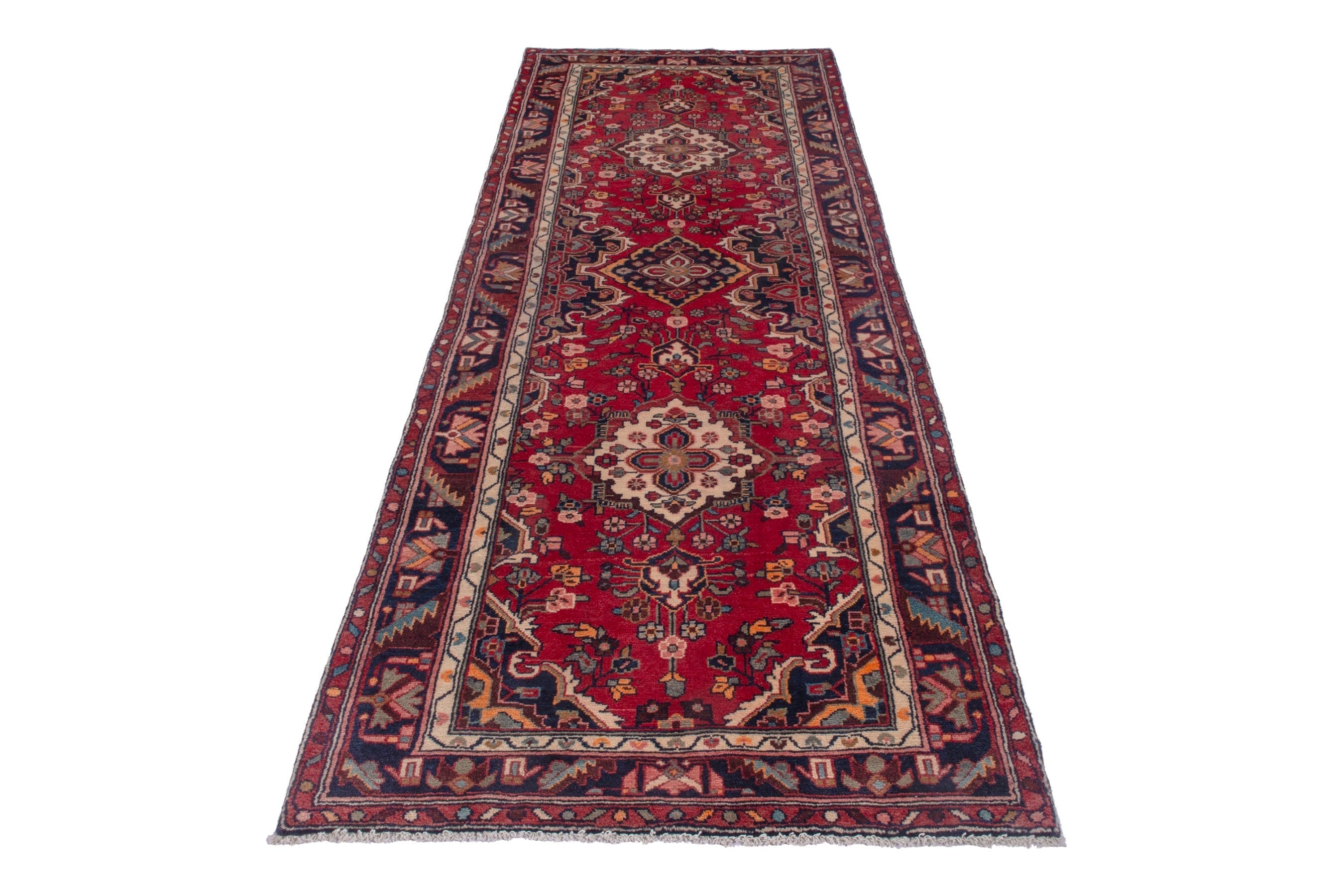 Persian Hamedan runner rug in deep red and burgundy, view 2 of 19