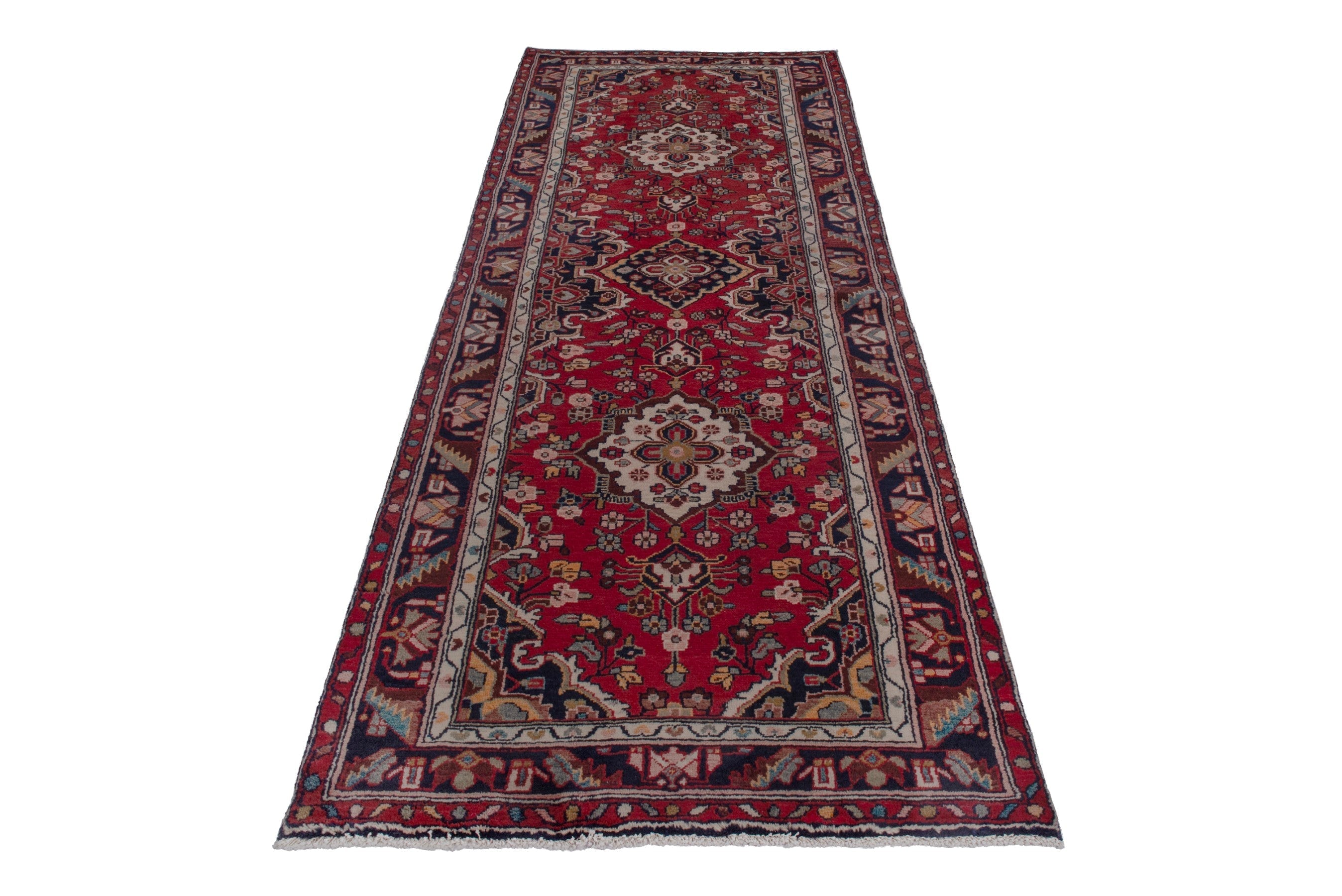 Persian Hamedan runner rug in deep red and burgundy, view 3 of 19