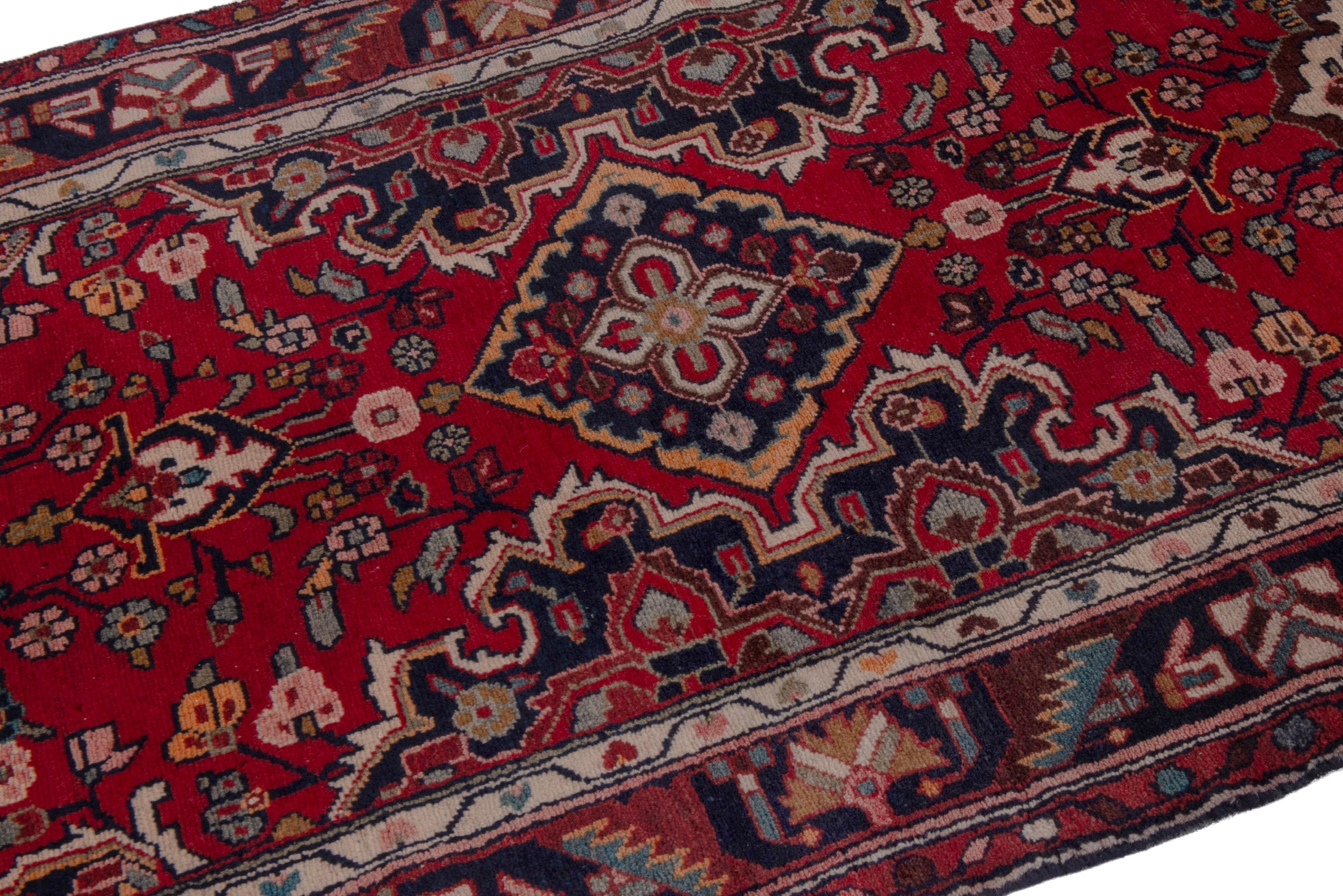 Persian Hamedan runner rug in deep red and burgundy, view 6 of 19