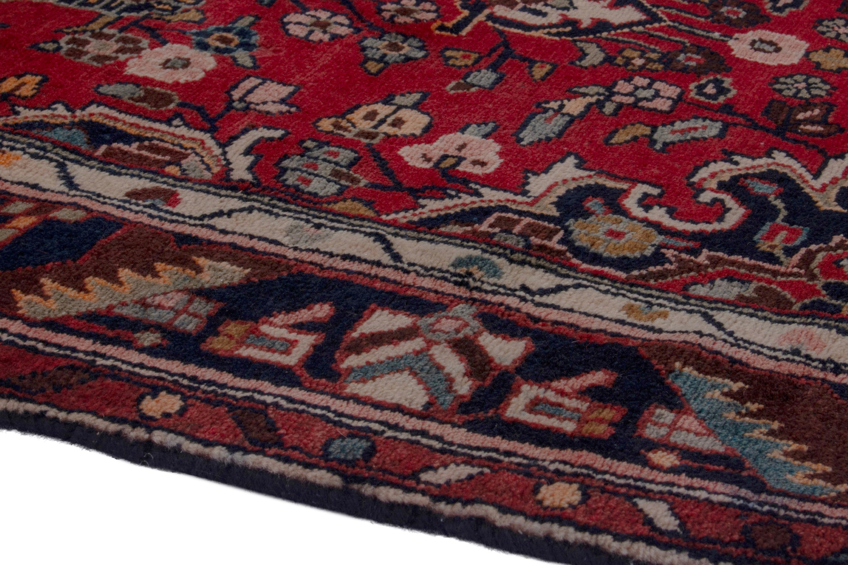 Persian Hamedan runner rug in deep red and burgundy, view 8 of 19
