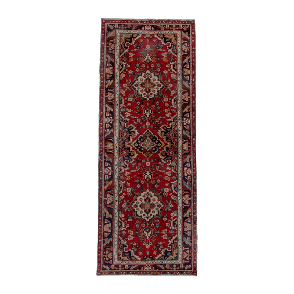 Persian Hamadan runner rug in deep red and burgundy, 3'8" x 10'2"