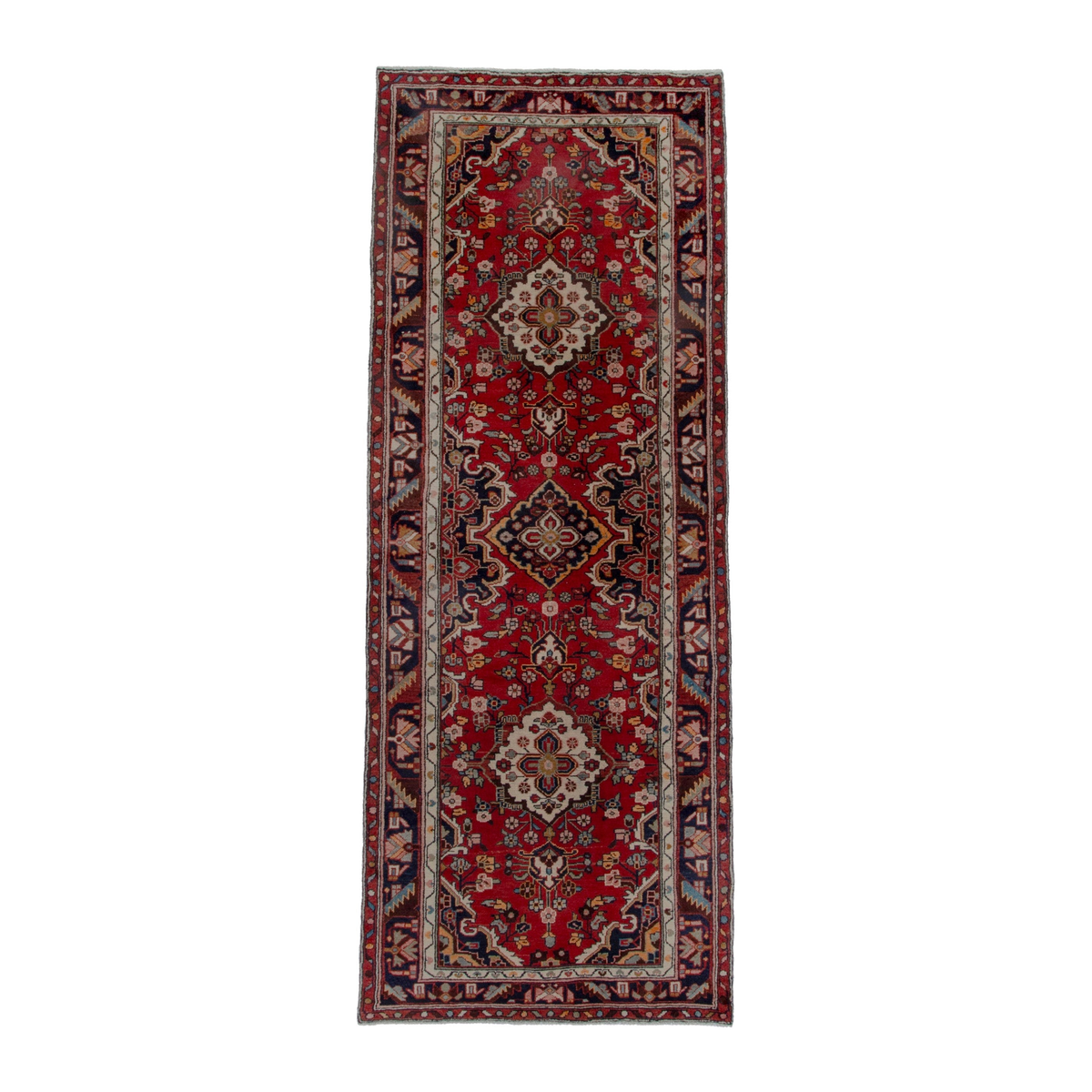 Persian Hamedan runner rug in deep red and burgundy, 3'8" x 10'2"