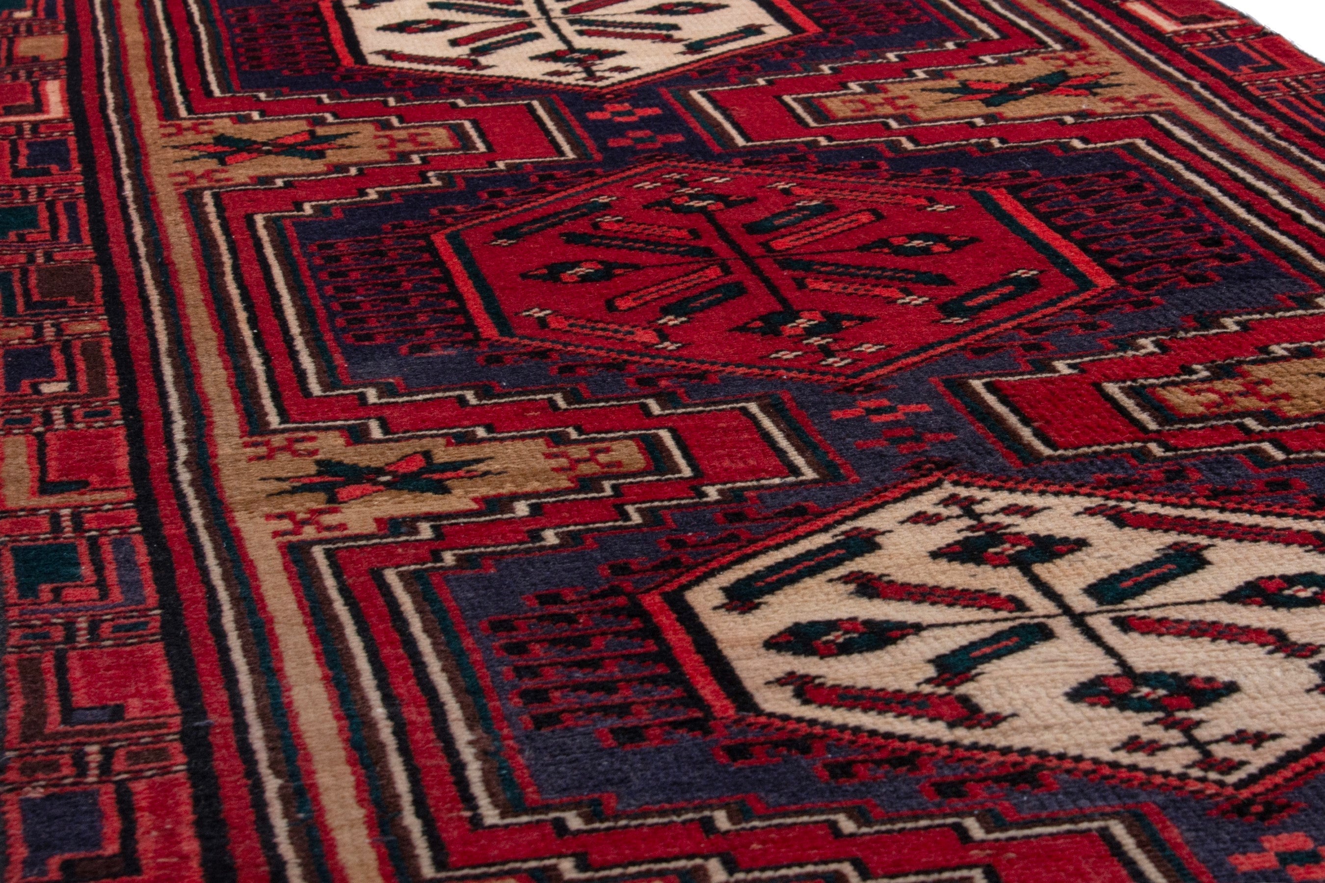 Persian Ardabil runner rug in burgundy and deep red, view 10 of 18