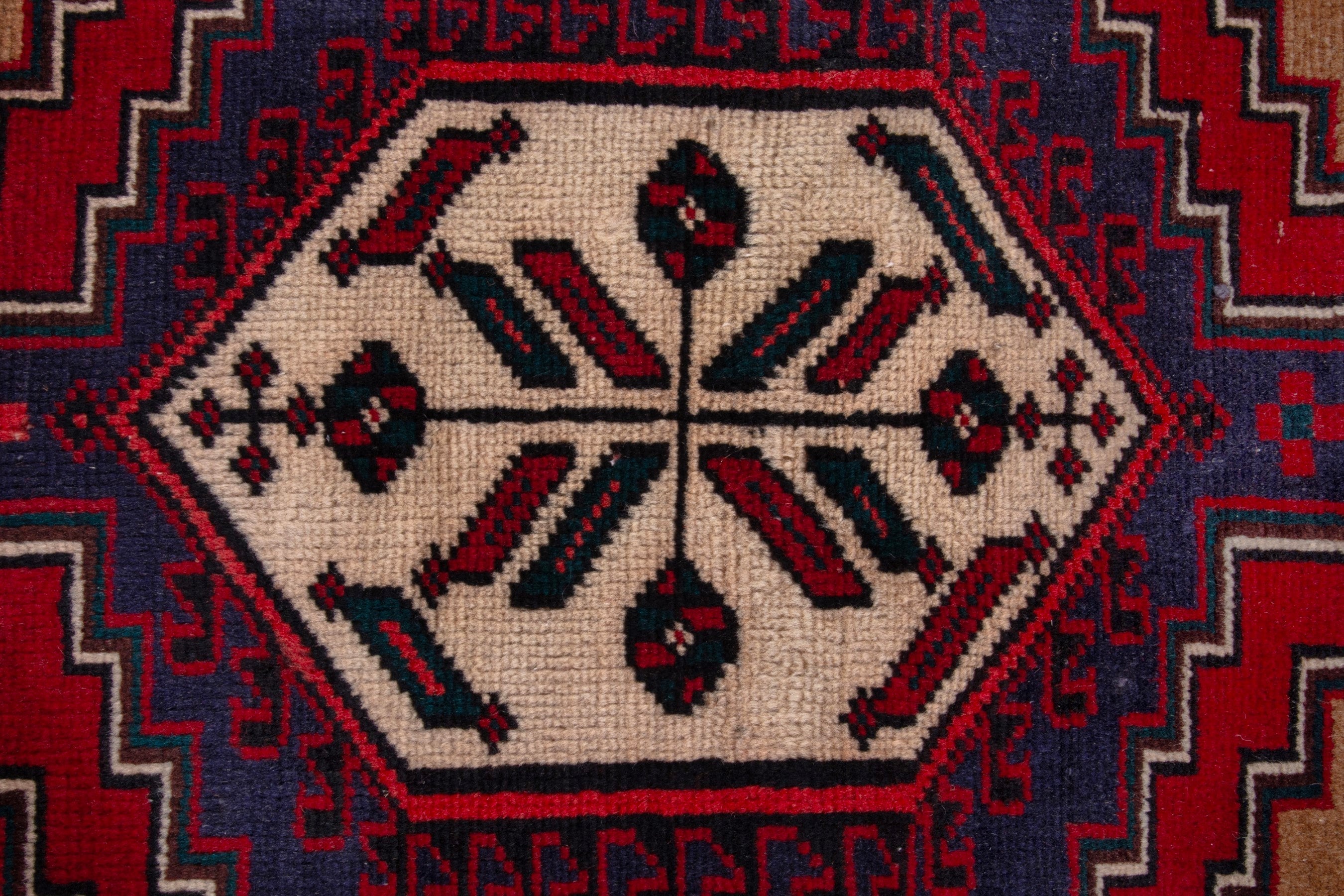 Persian Ardabil runner rug in burgundy and deep red, view 12 of 18