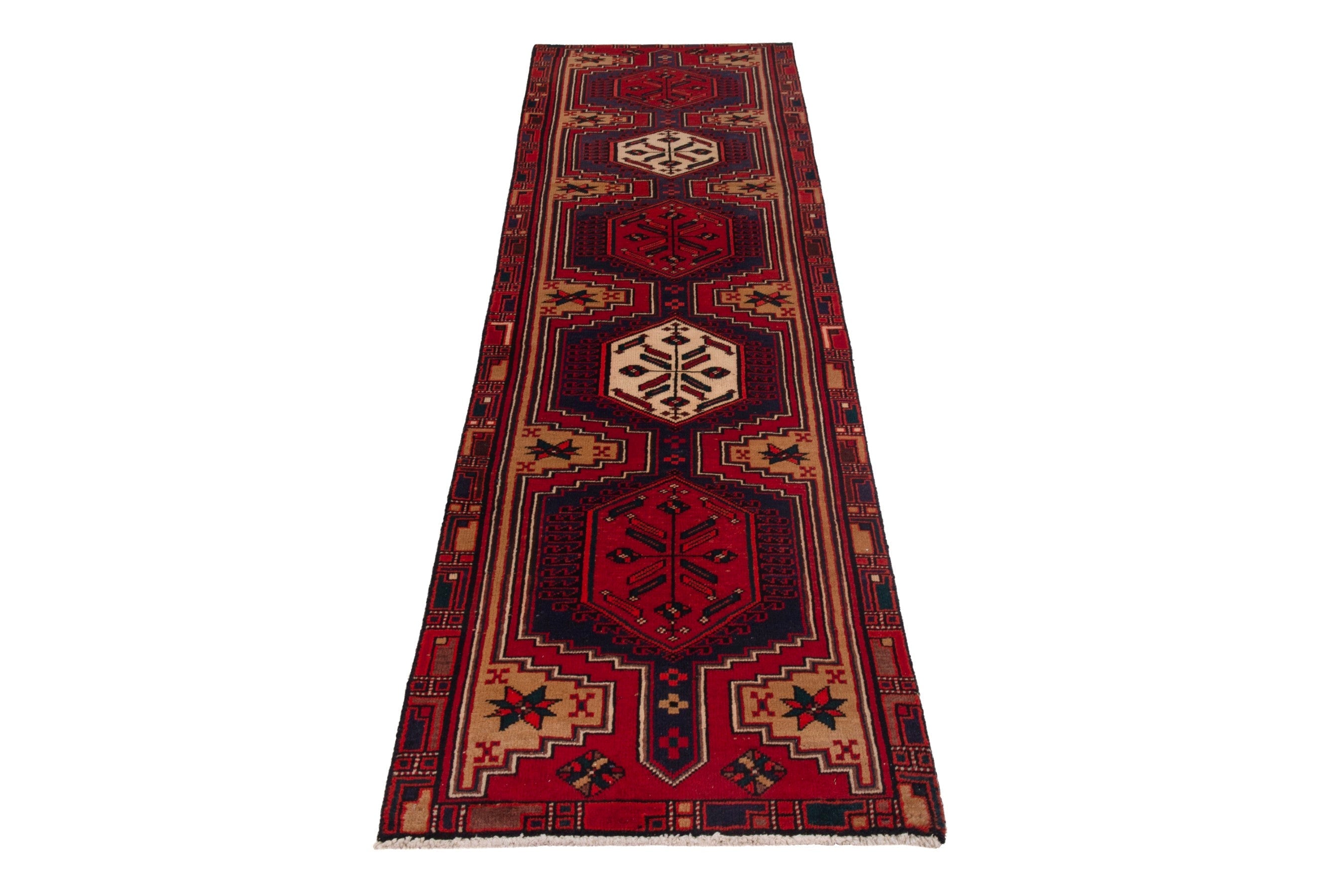 Persian Ardabil runner rug in burgundy and deep red, view 2 of 18