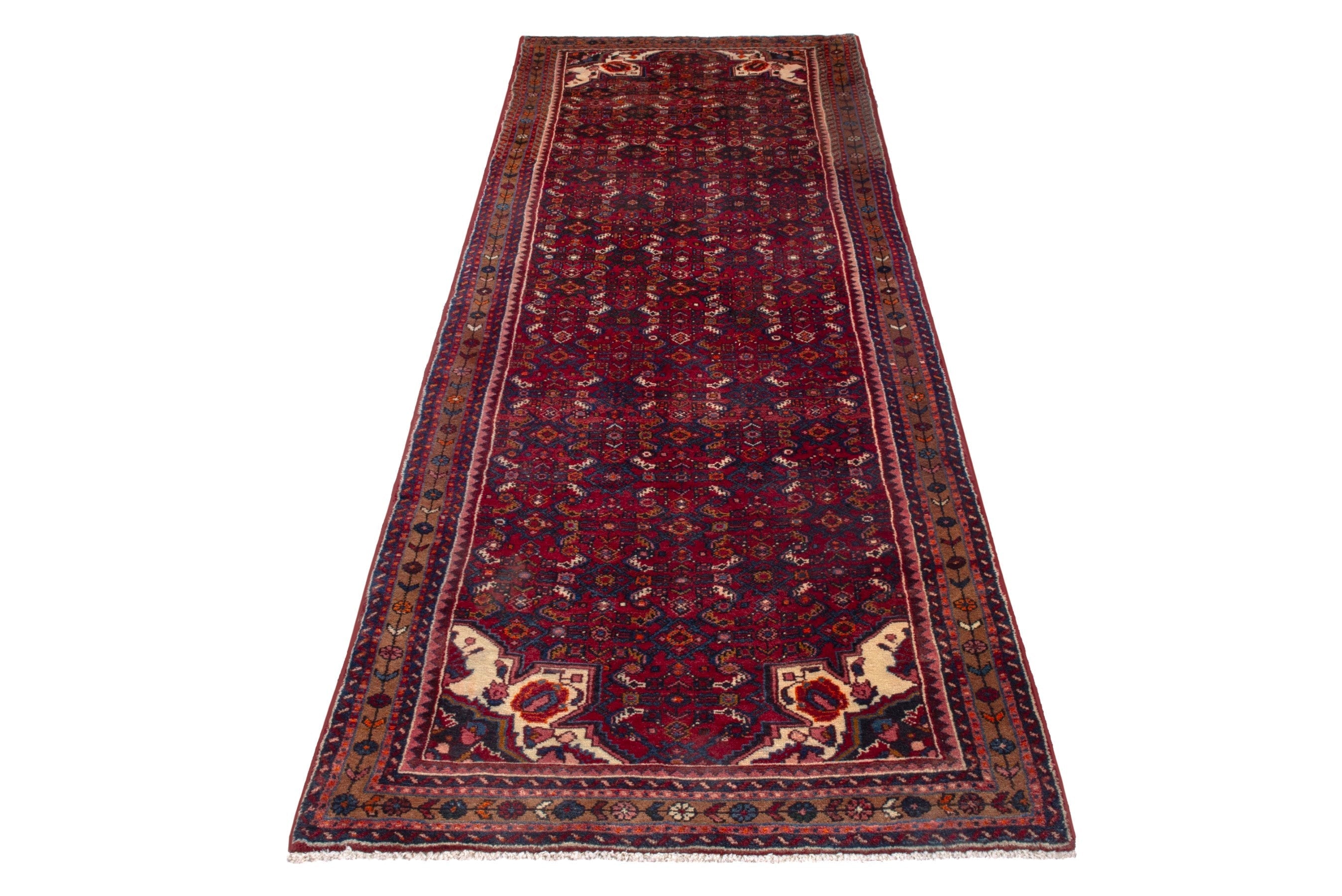 Persian Hosseinabad runner rug in burgundy and rust, view 2 of 17