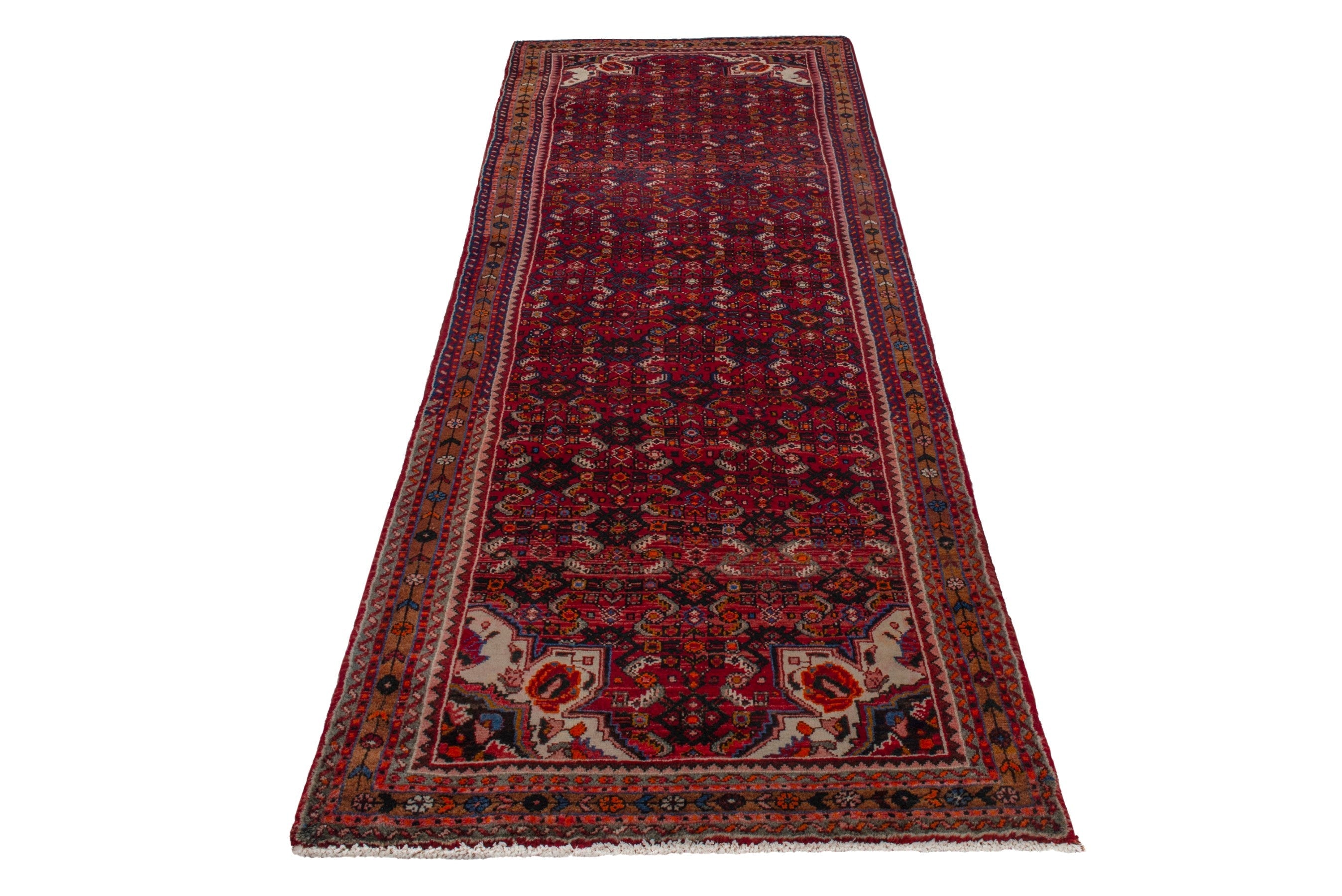 Persian Hosseinabad runner rug in burgundy and rust, view 3 of 17