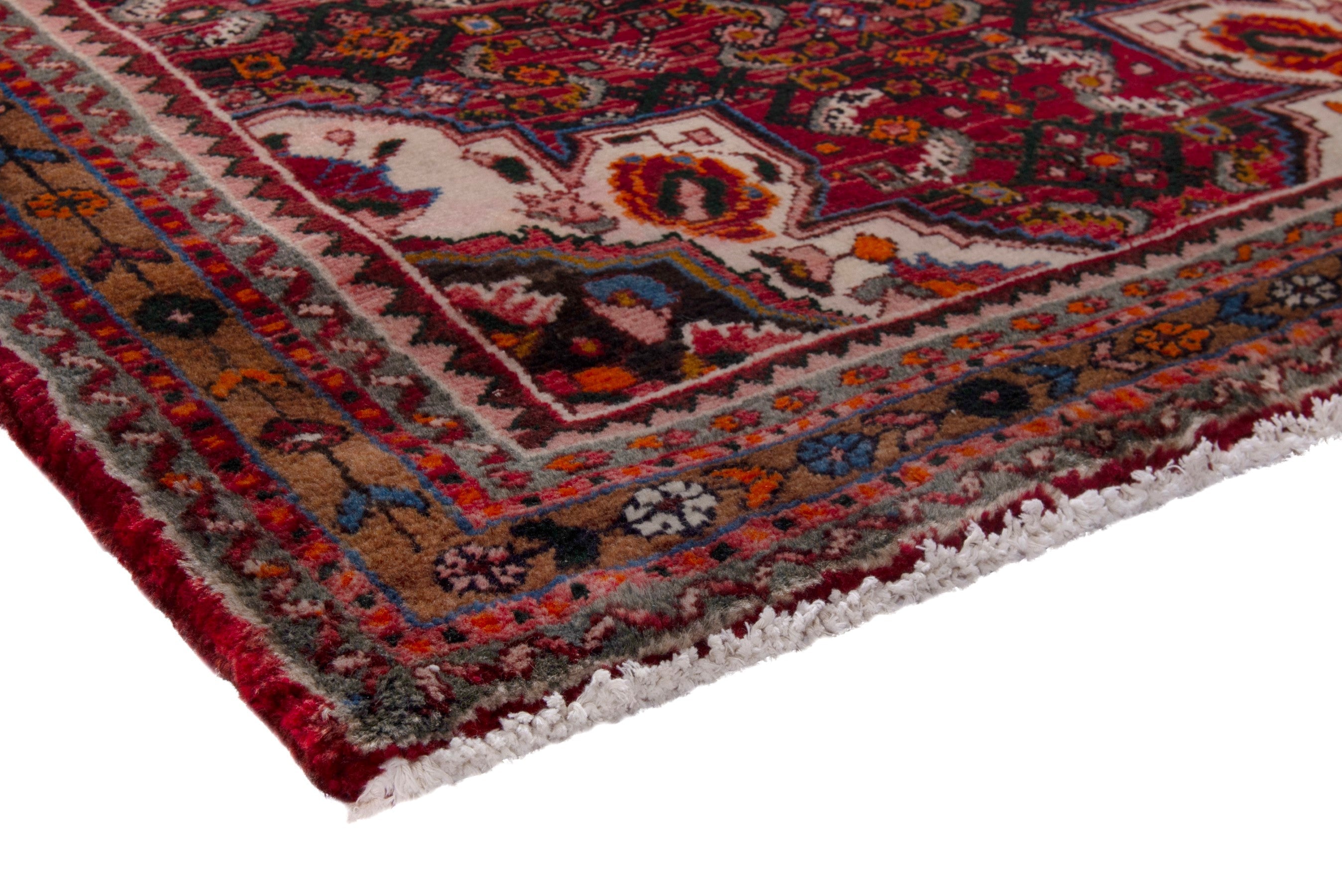 Persian Hosseinabad runner rug in burgundy and rust, view 4 of 17