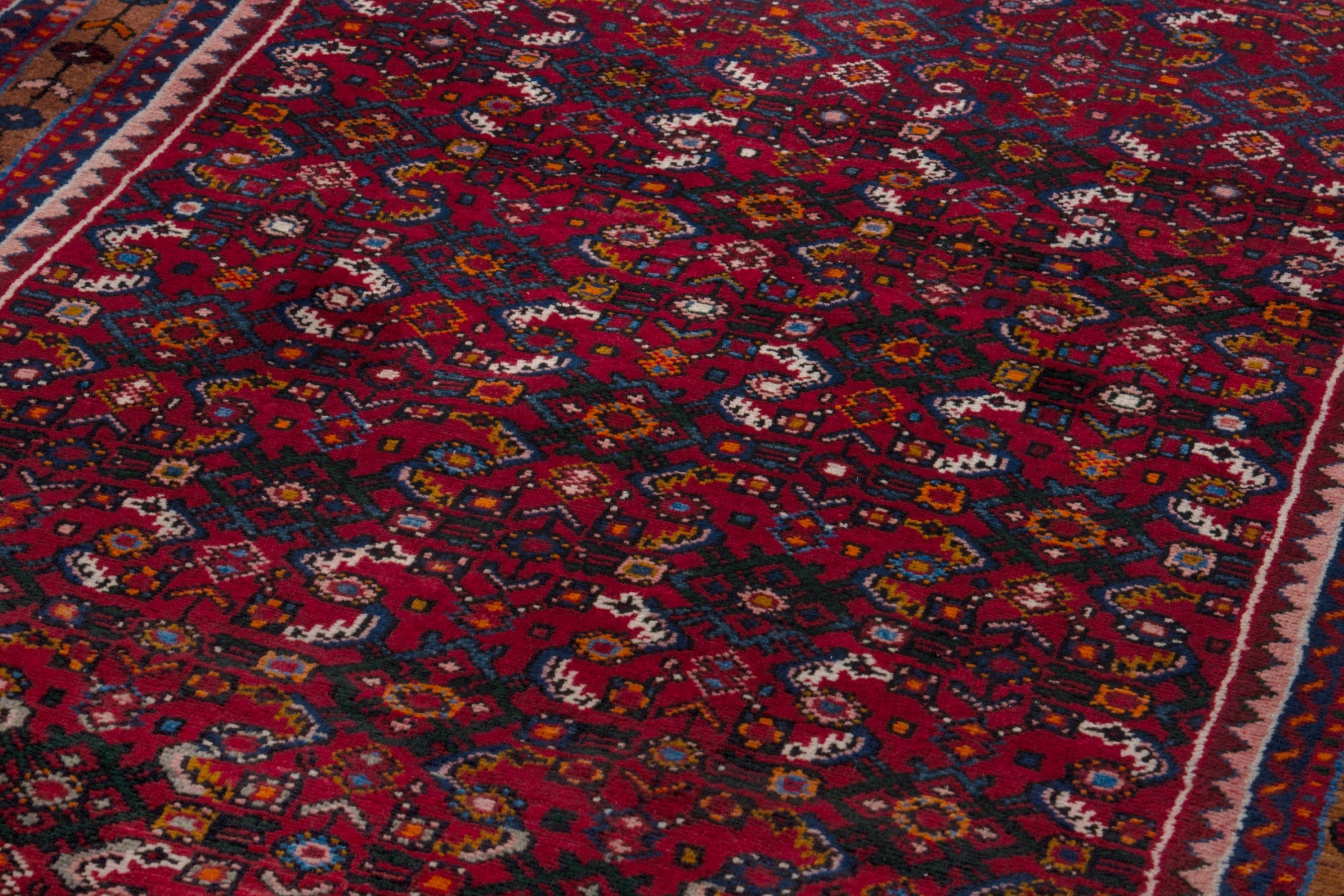 Persian Hosseinabad runner rug in burgundy and rust, view 9 of 17