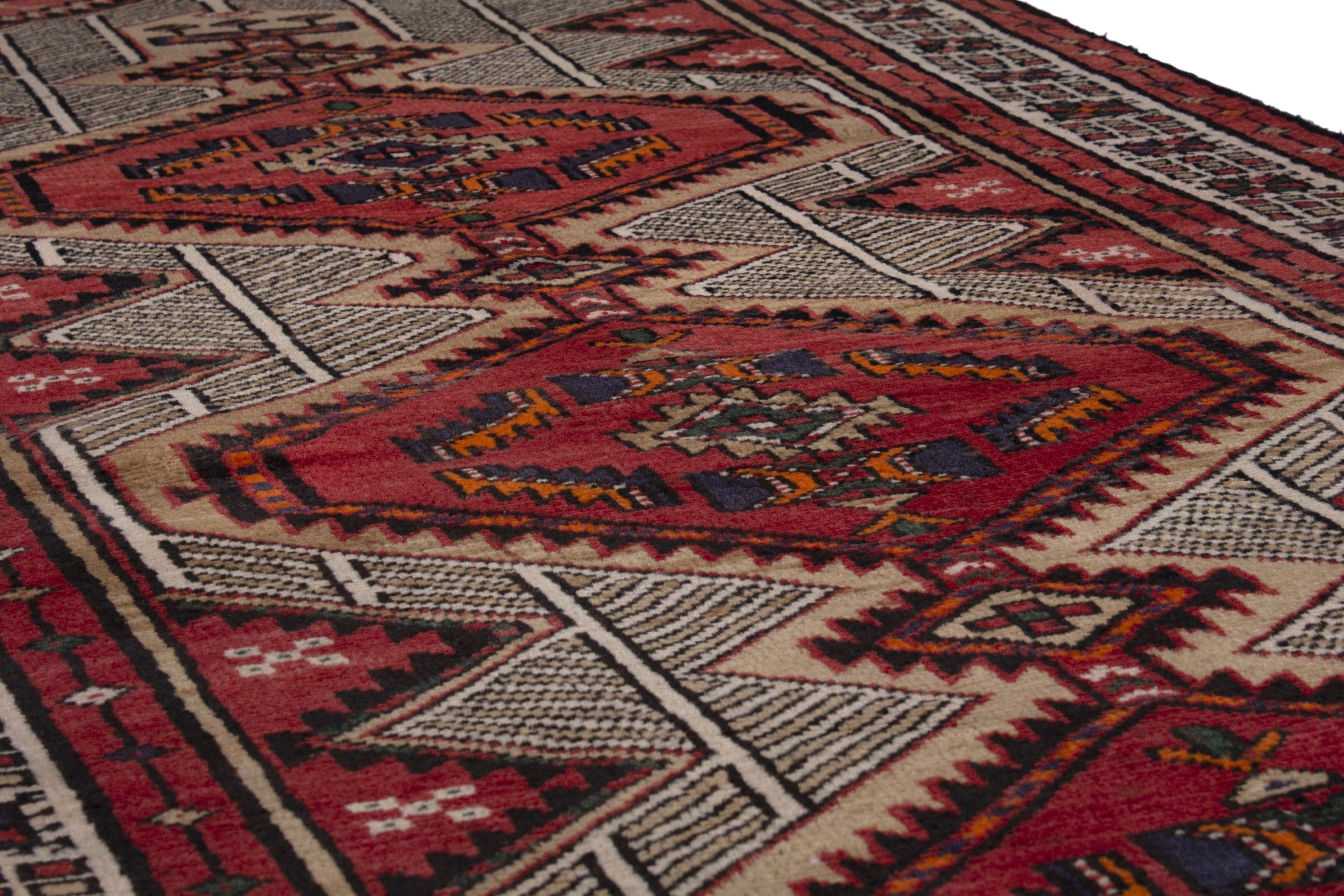 Persian Ardabil runner rug in cream and deep red, view 10 of 17