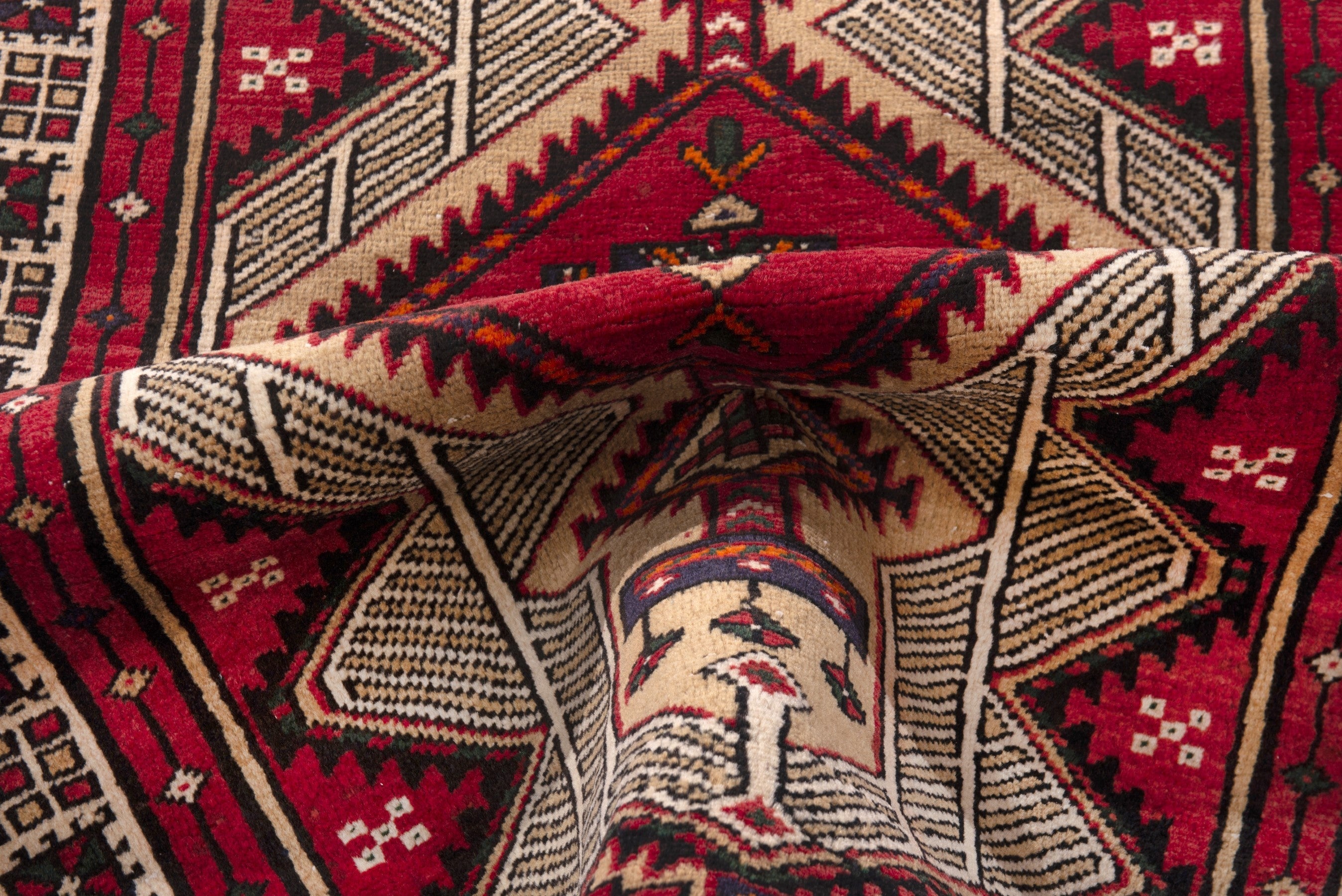 Persian Ardabil runner rug in cream and deep red, view 14 of 17