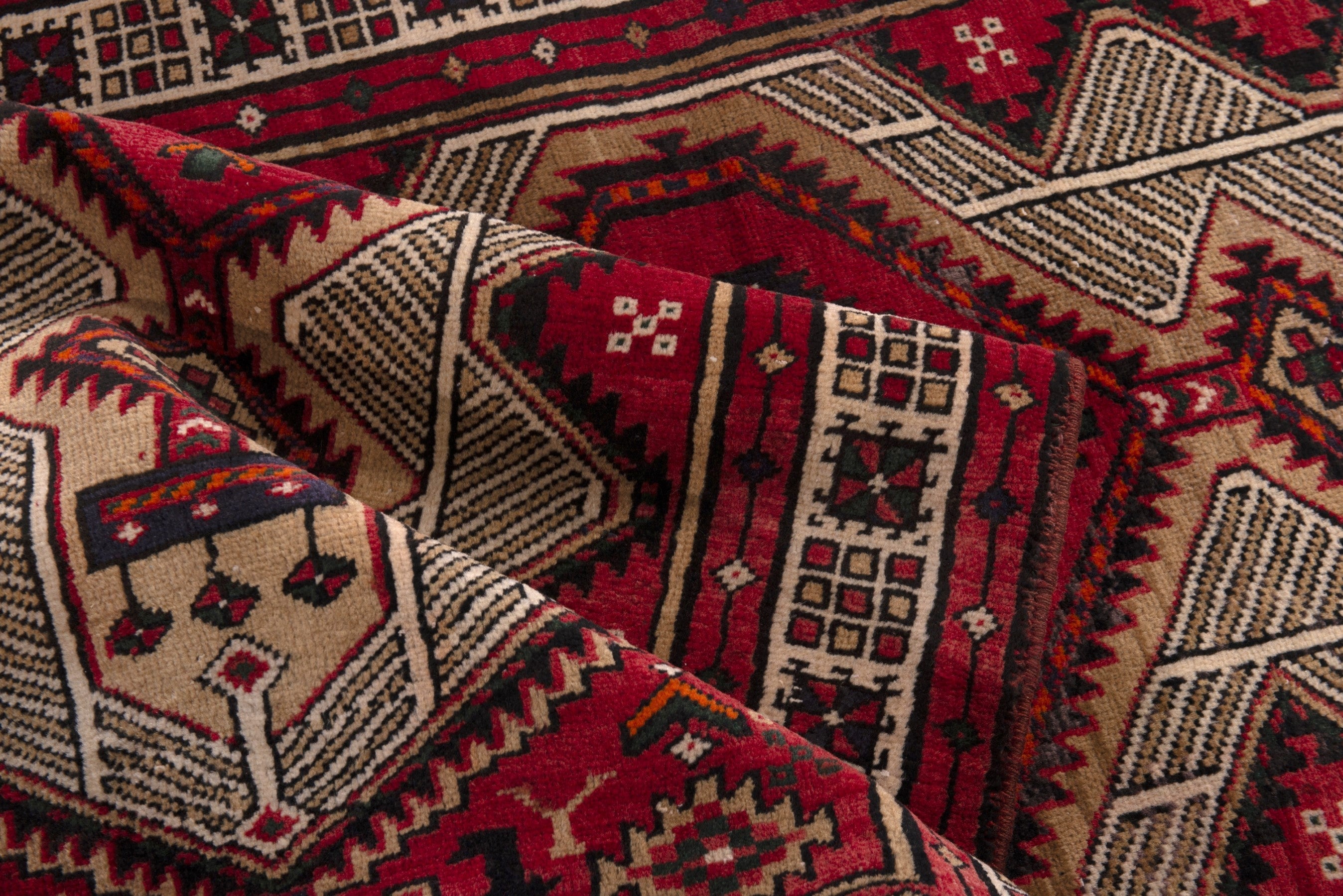 Persian Ardabil runner rug in cream and deep red, view 15 of 17