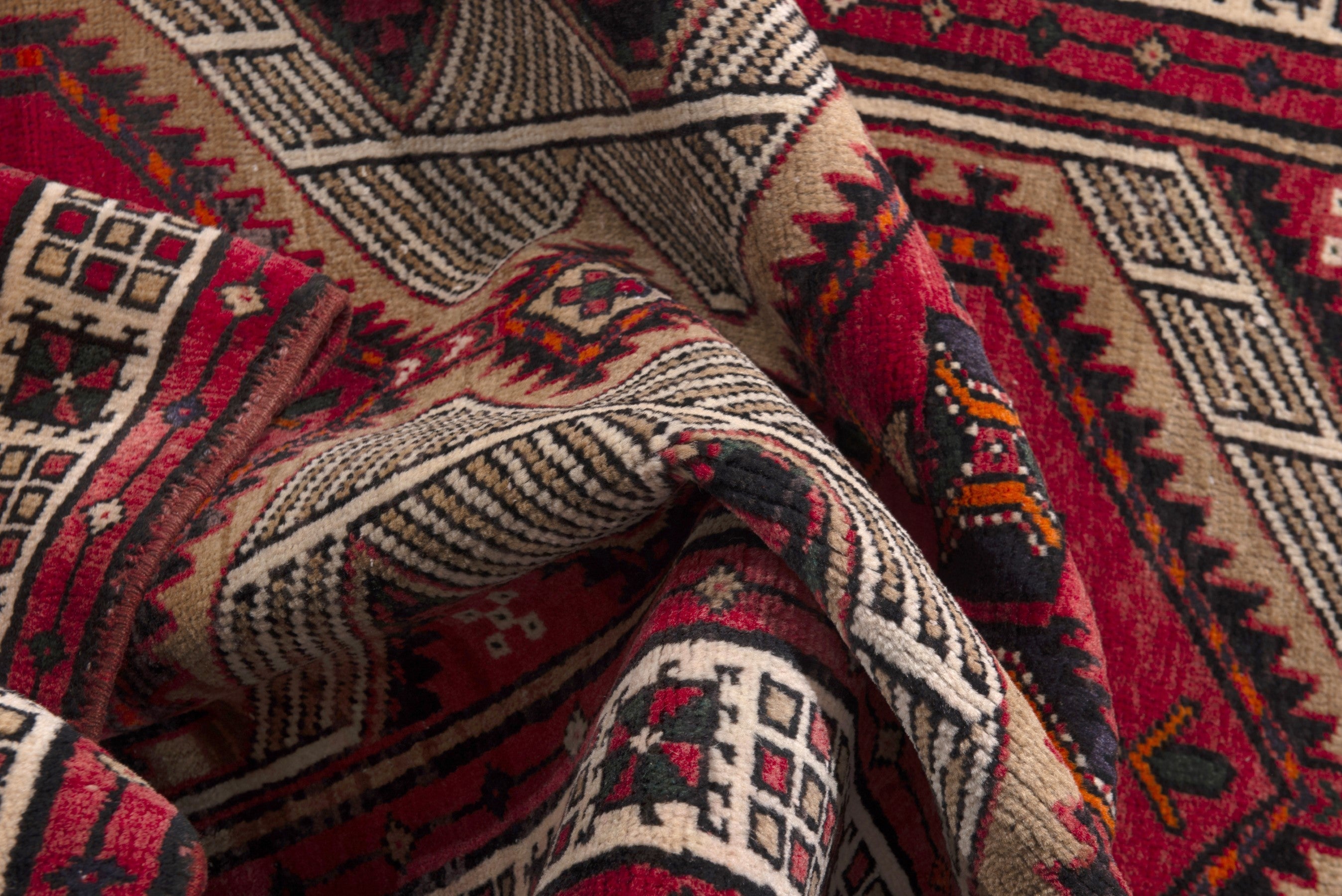 Persian Ardabil runner rug in cream and deep red, view 16 of 17