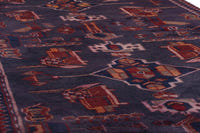 Turkish Anatolian runner rug in slate and deep red, view 3 of 18