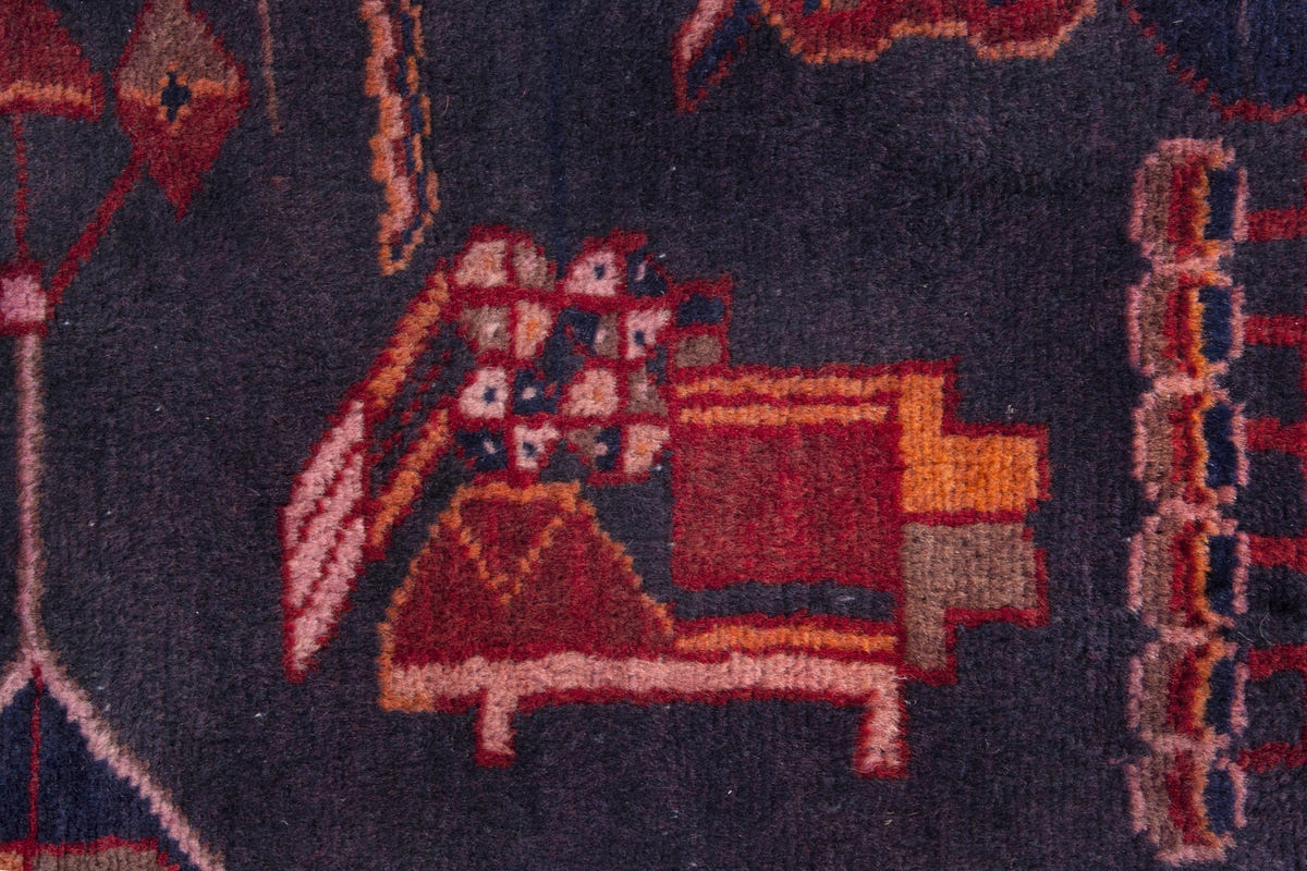 Turkish Anatolian runner rug in slate and deep red, view 4 of 18