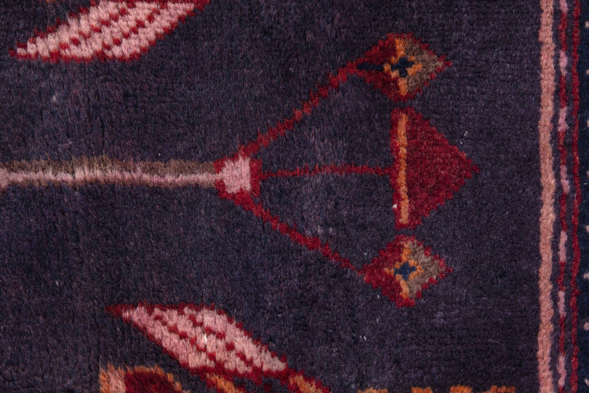 Turkish Anatolian runner rug in slate and deep red, view 6 of 18