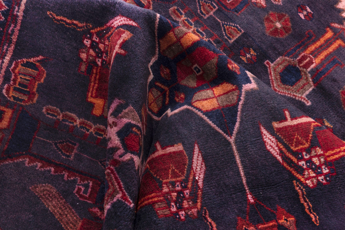 Turkish Anatolian runner rug in slate and deep red, view 7 of 18