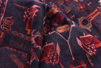 Turkish Anatolian runner rug in slate and deep red, view 7 of 18