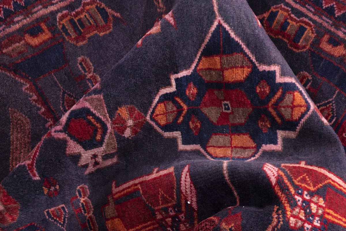 Turkish Anatolian runner rug in slate and deep red, view 8 of 18