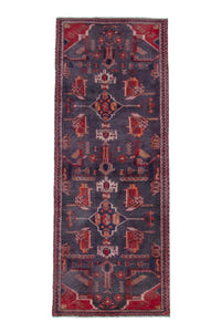 Turkish Anatolian runner rug in slate and deep red, view 2 of 18