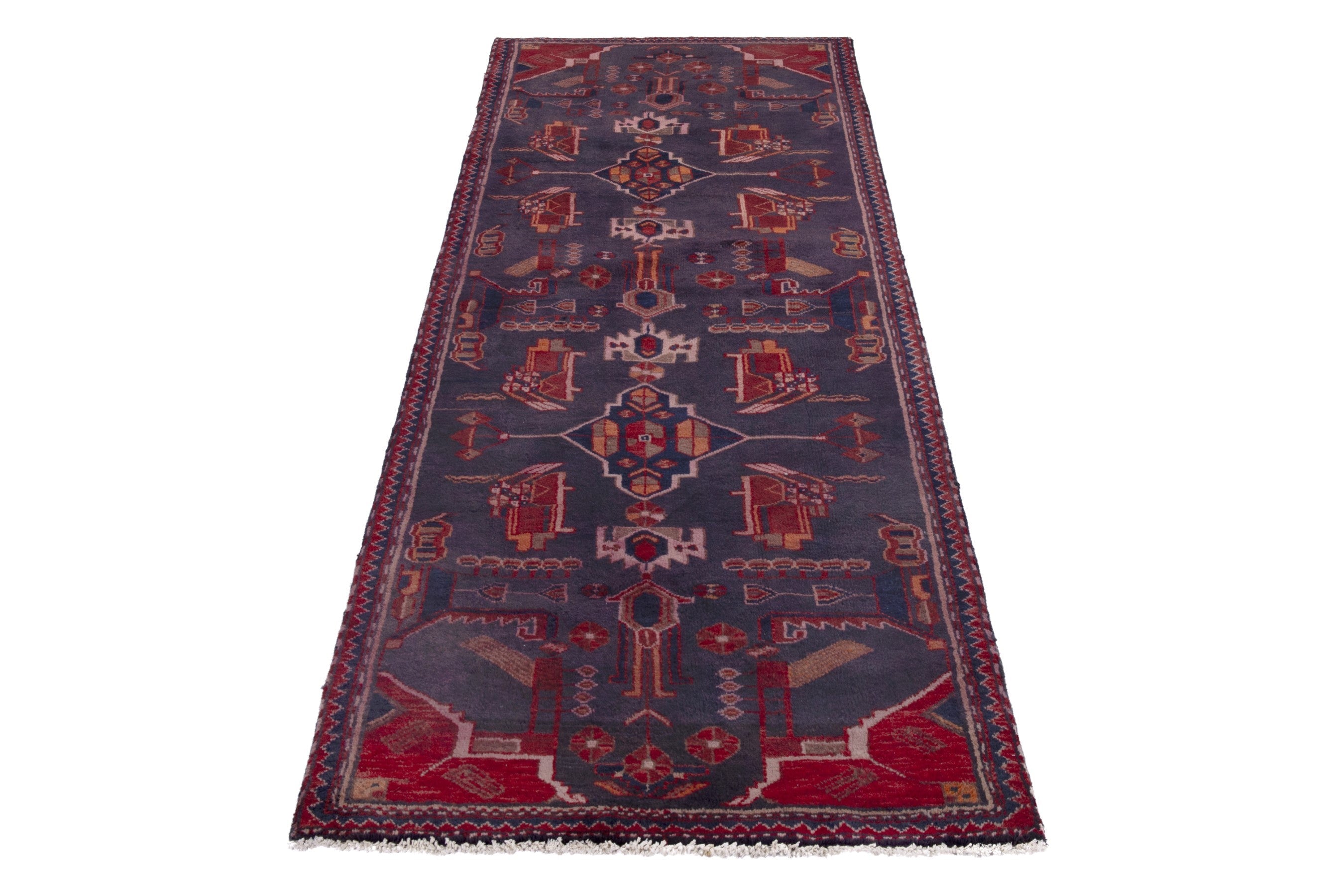 Turkish Anatolian runner rug in slate and deep red, view 2 of 17