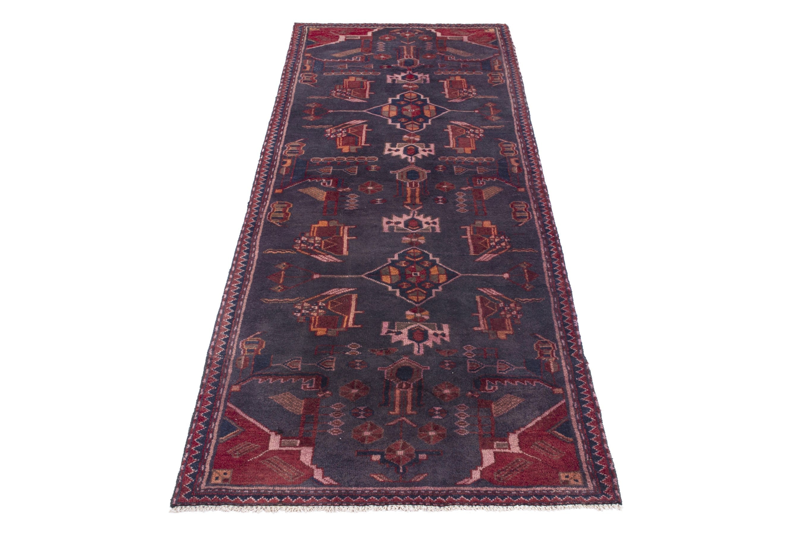 Turkish Anatolian runner rug in slate and deep red, view 3 of 17