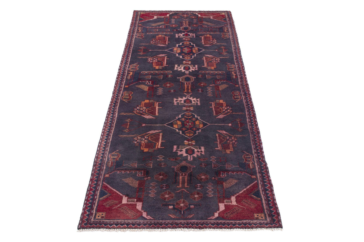 Turkish Anatolian runner rug in slate and deep red, view 12 of 18