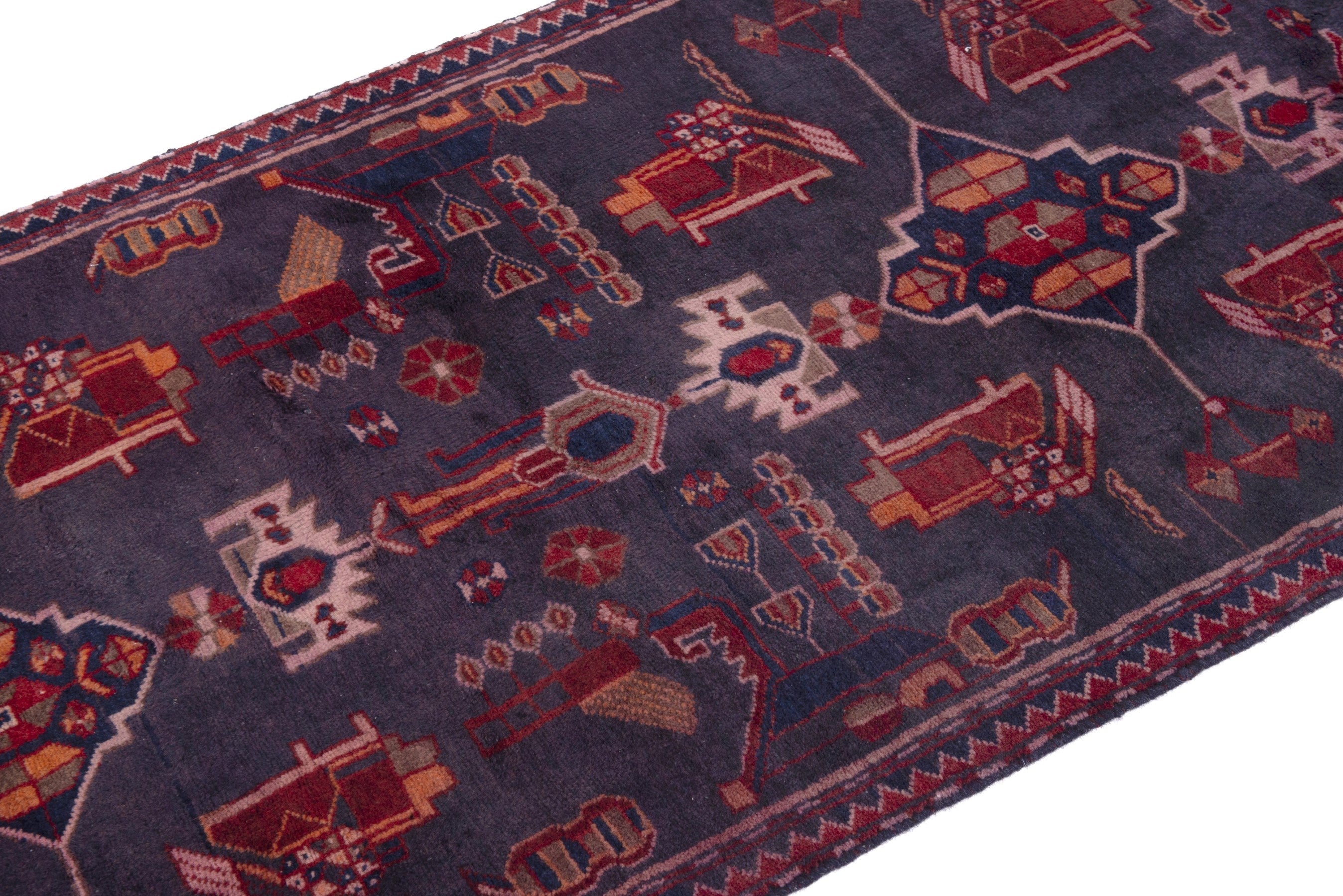 Turkish Anatolian runner rug in slate and deep red, view 6 of 17
